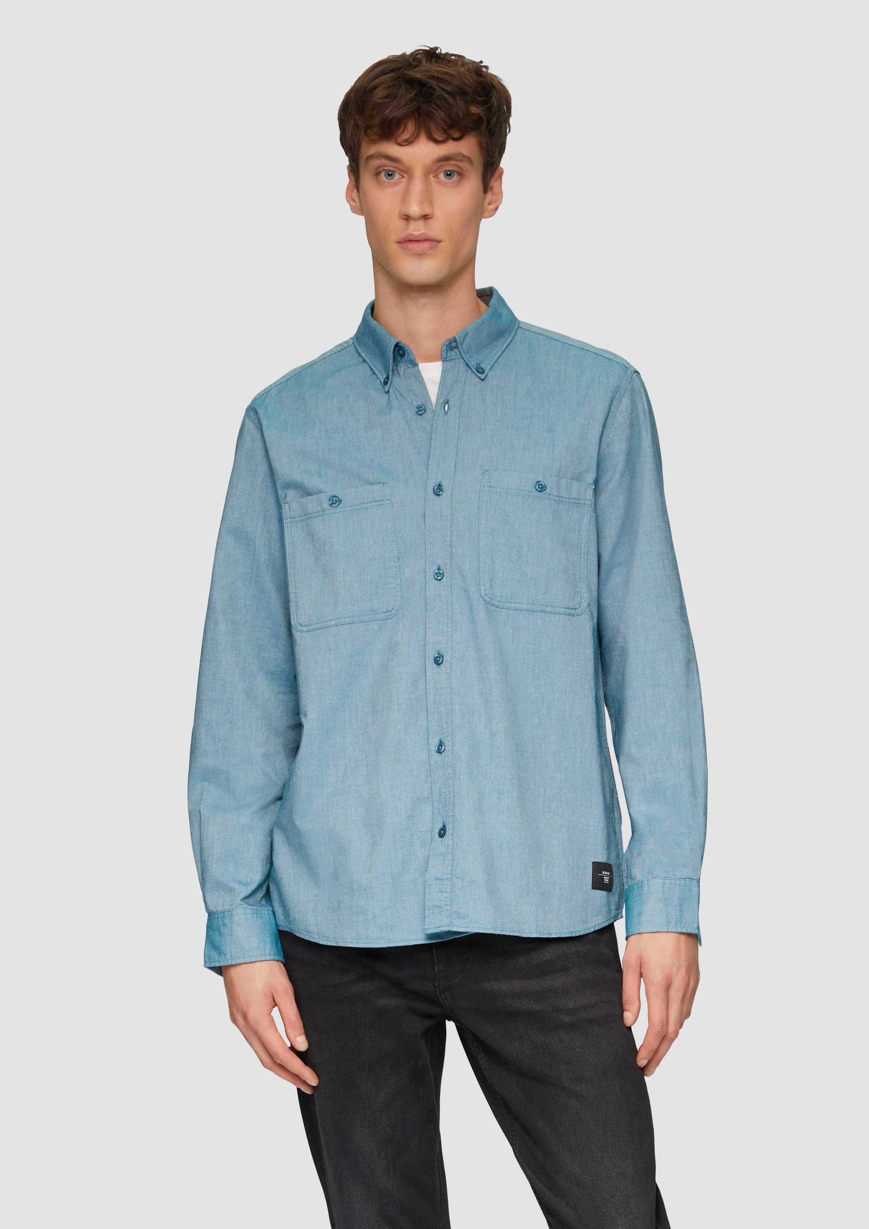 Langarmhemd Regular Fit: Baumwollhemd mit Button-Down-Kragen