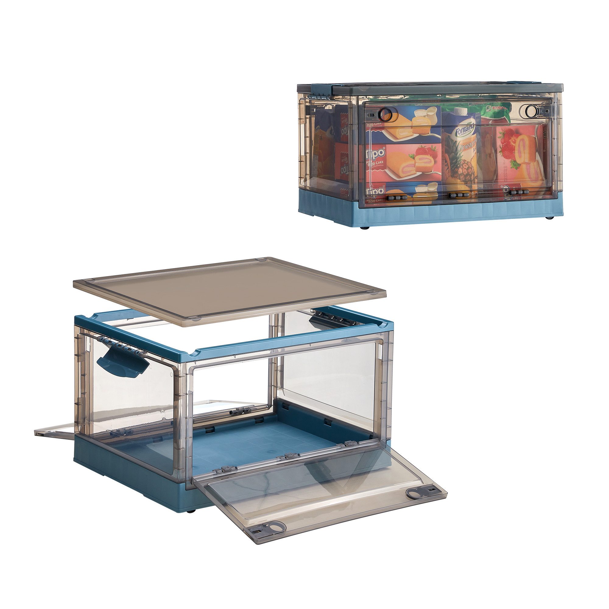 Zedelmaier Aufbewahrungsbox faltbare und stapelbare Aufbewahrungsbox mit Deckel (Set, 1 St., Blau), Oben und an 2 Seiten zu öffnen, mit Rädern Griffen Türen