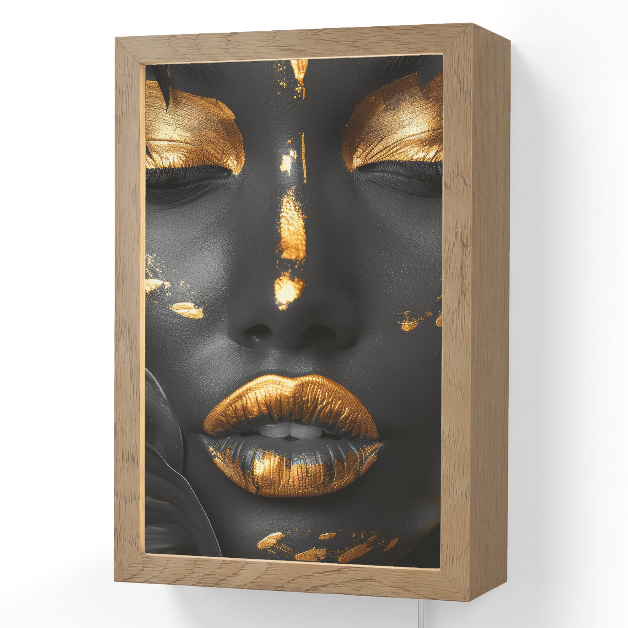 OnlyWow Wandleuchte Lightbox Frau - Gold - Natur - Porträt - Modern, Dimmbar, Farbwechsel, LED, Warmweiß, Kaltweiß, Neutralweiß Einstellbar, Wandlampe Innen, Dimmbar, mit Kabel, LED, Beleuchtung, Wohnzimmer