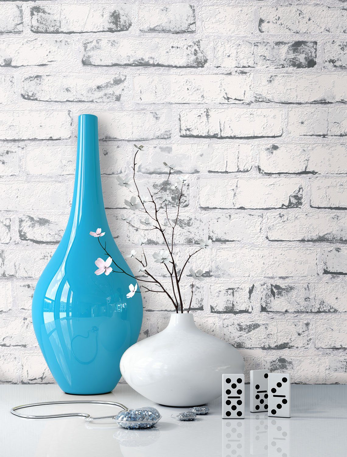 Newroom Vliestapete weiß Tapete Ziegelstein Stein, Steintapete Weiß Steinta günstig online kaufen