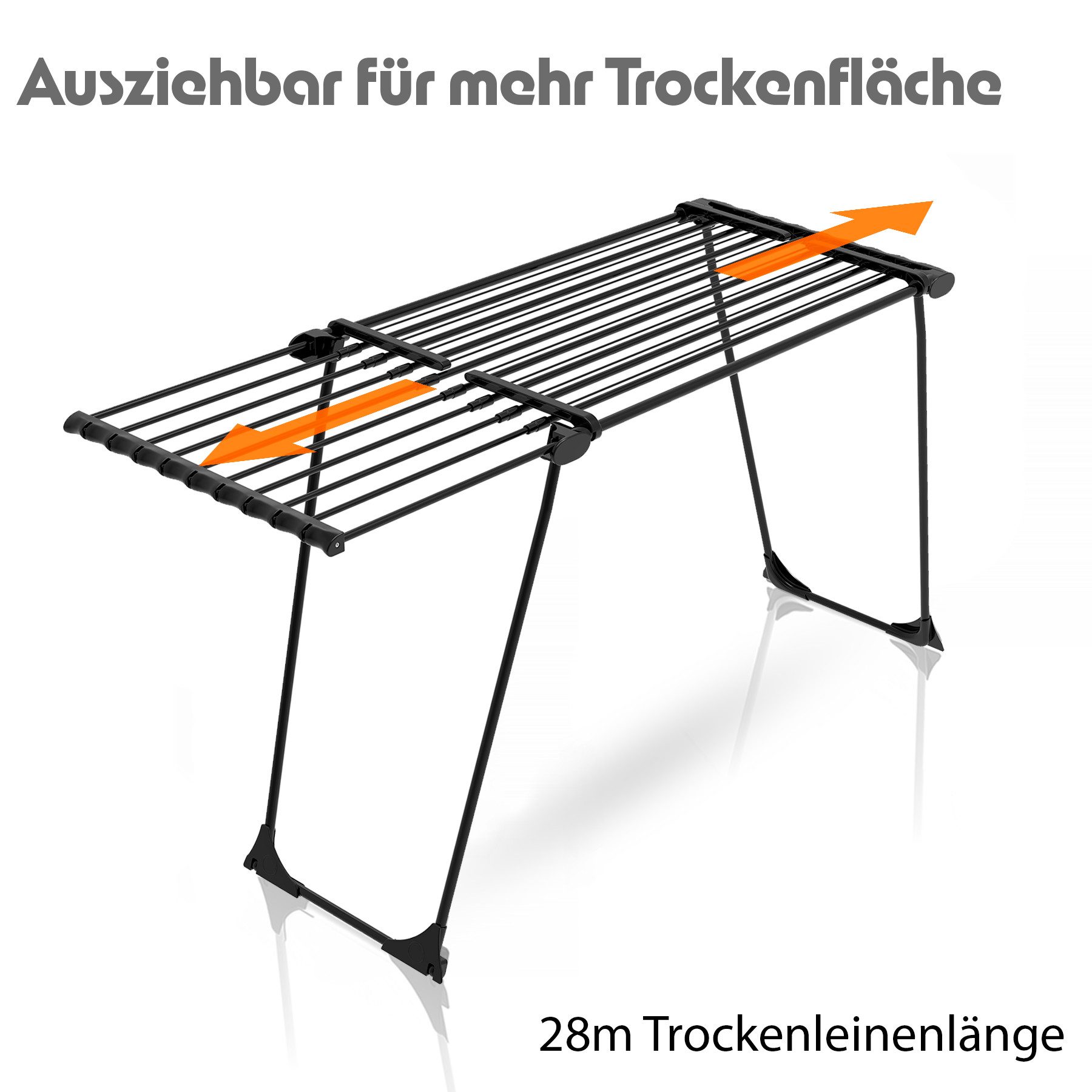 BigDean Wäscheständer Wäschetrockner mit dicken Leinen Jumbo Schwarz ausziehbar 28m, Robuste Konstruktion, Langlebig, Vielseitig, Klappbar & Ausziehbar – Bild 5 von 5