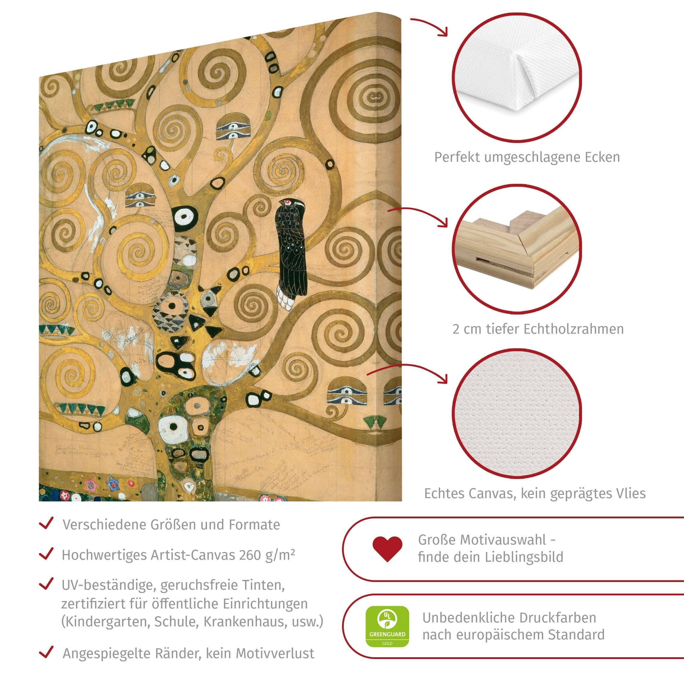 Bilderdepot24 Leinwandbild Kunstdruck Gustav Klimt Der Lebensbaum gold Bild auf Leinwand XXL, Kunst & Malerei, Wohnzimmer Schlafzimmer Küche Flur Wandbild Kunstkopie Wanddeko Druck