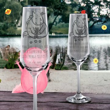 Mr. & Mrs. Panda Sektglas Einhorn Traurig - Transparent - Geschenk, Trösten. Freundschaft, Einh, Premium Glas, Hochwertige Lasergravur