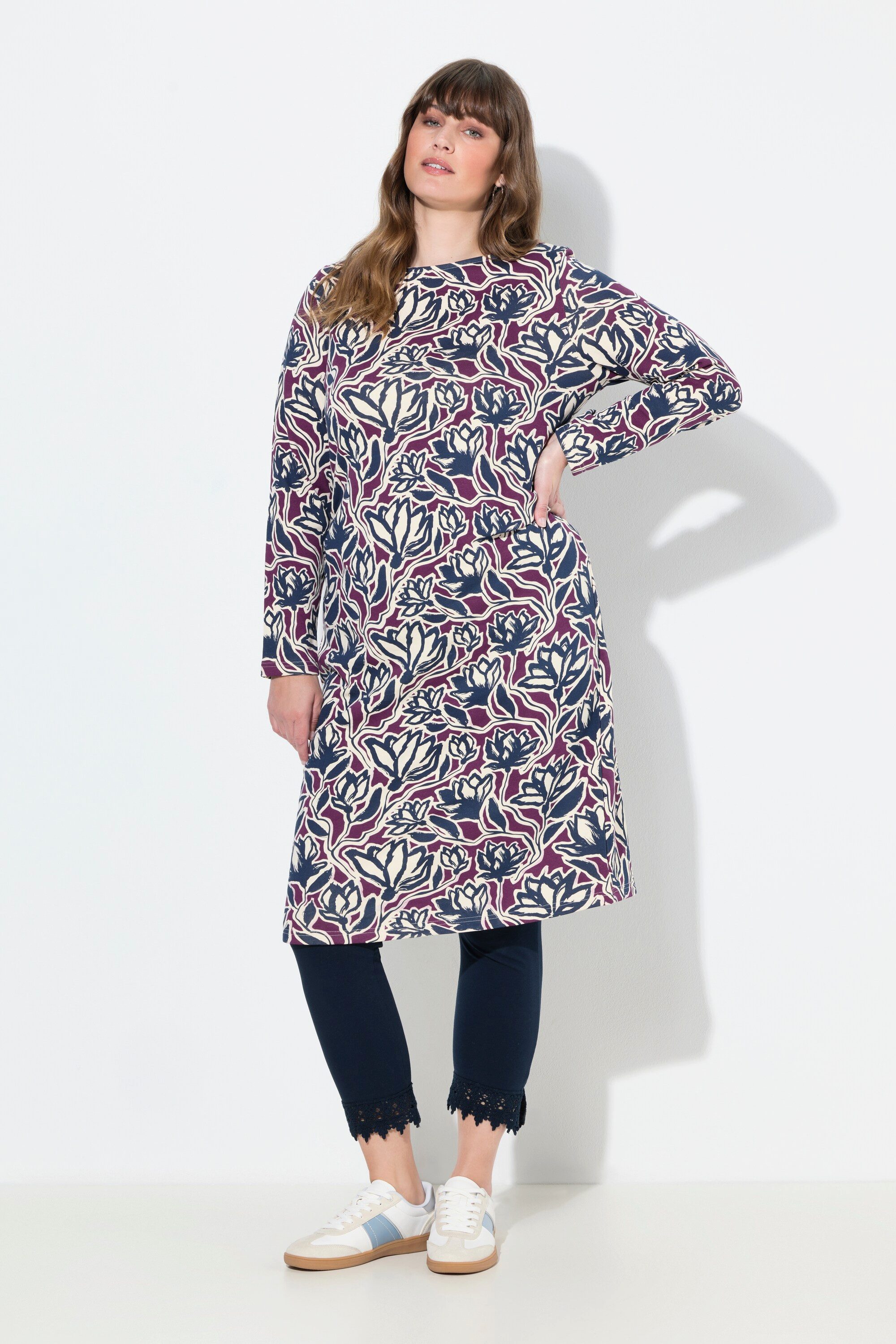 Ulla Popken Midikleid Kleid U-Boot-Ausschnitt Langarm günstig online kaufen