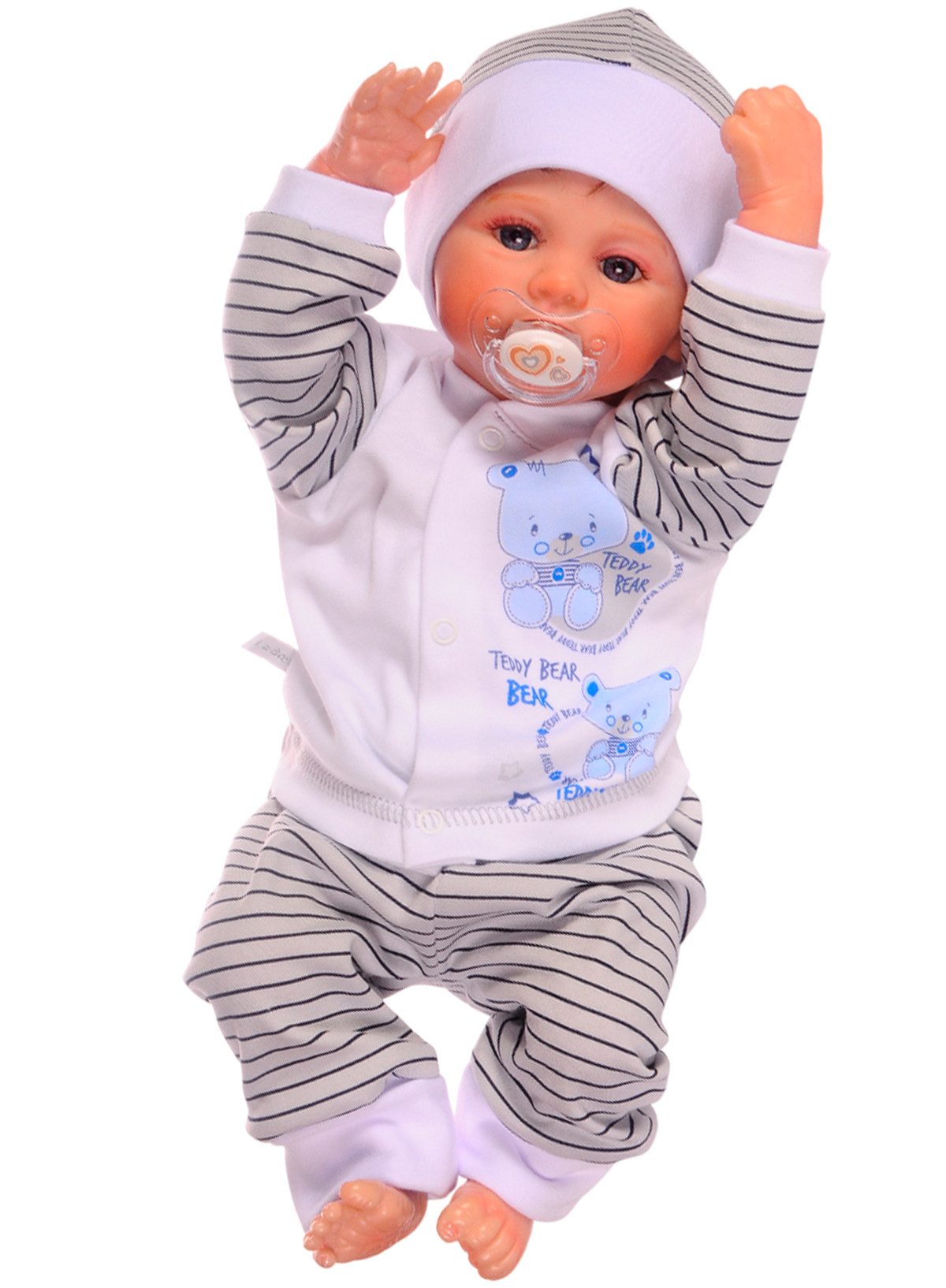 Langarmshirt & Hose Baby Anzug gestreift Hemdchen Mitwachshose Mütze Set für Neugeborene