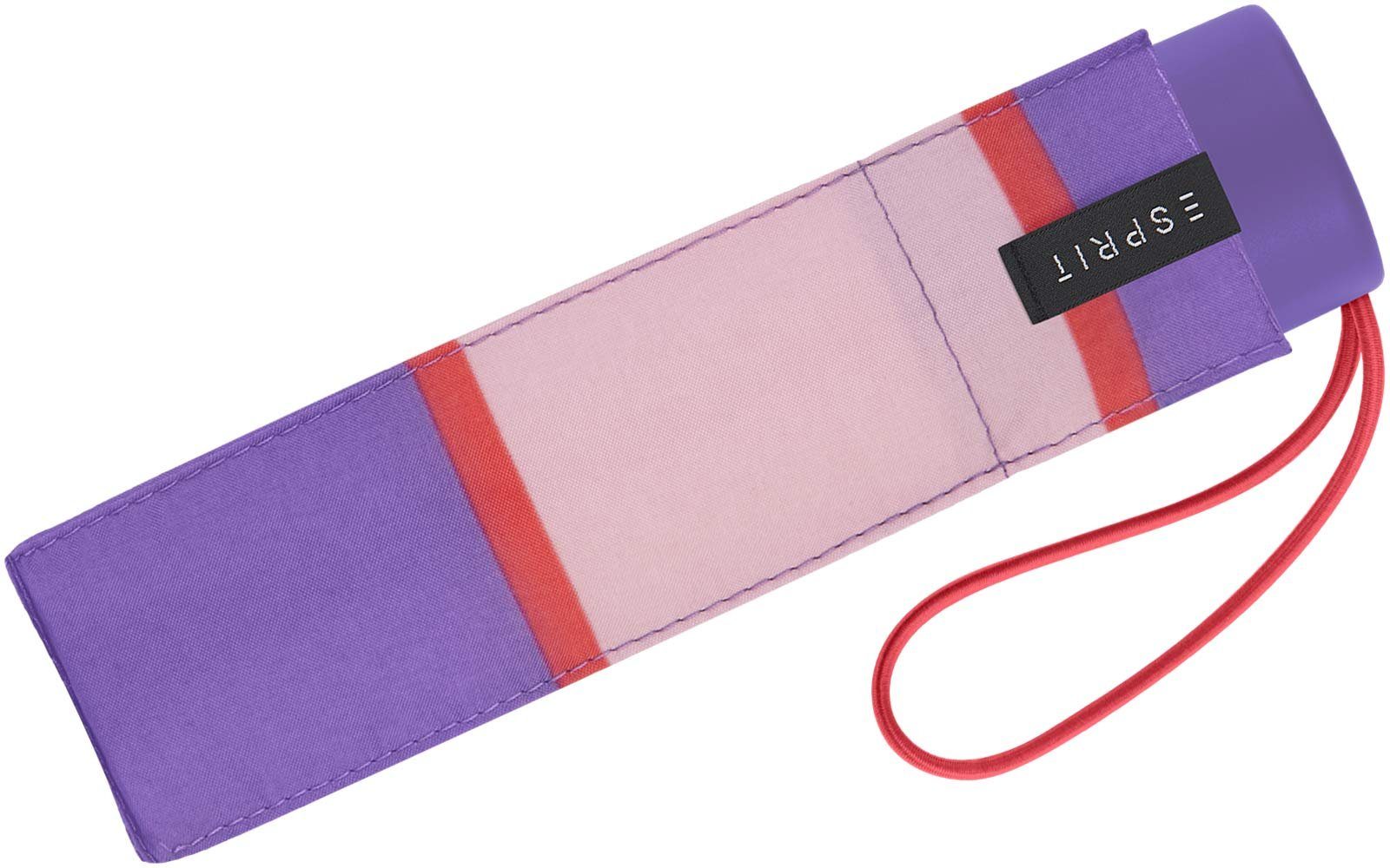 Esprit Collegiate Streifen-Muster Petito Stripe, - mit Taschenregenschirm winzig lavender klein, deep Regenschirm lila-altrosa Mini