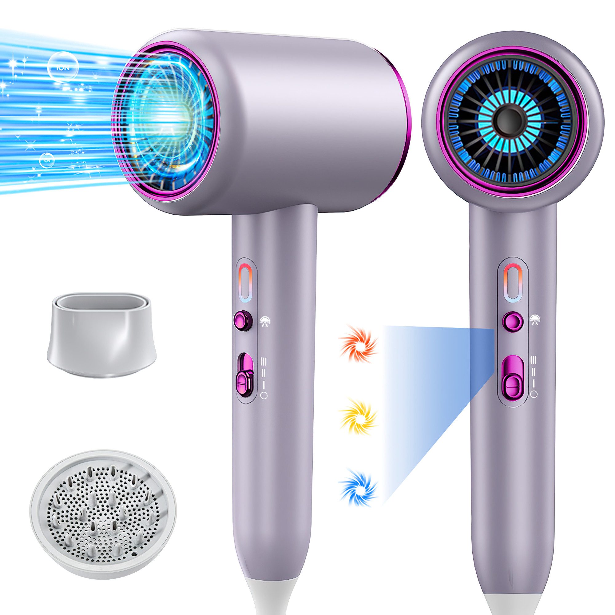 ibettertec Haartrockner Föhn,Haartrockner Ionen mit Diffusor - Konzentrator-Düse, 2400 W, Turbo-Ultra-Leise-Motor, 2 Heiz-3 Geschwindigkeitsstufen, Hair Dryer, mit Schnelle Aufheizung - Konstante Temperatur
