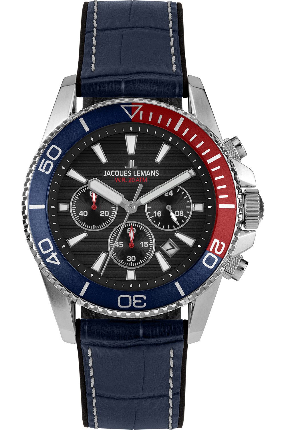 Jacques Lemans Quarzuhr Chronograph mit Lederband Blau