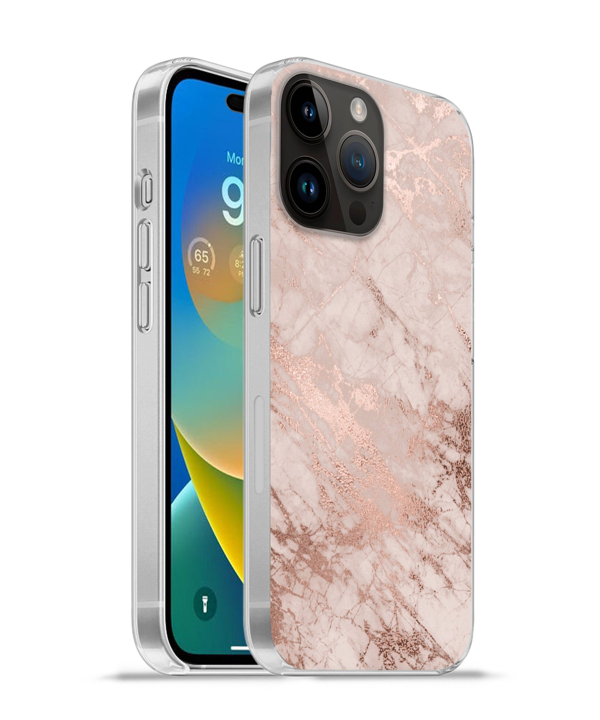 MuchoWow Handyhülle für Apple iPhone 14 Pro Marmor - Rosa - Luxus - Marmoroptik - Glitzer, Smartphone-Bumper, Print, Handy Schutzhülle Dünn