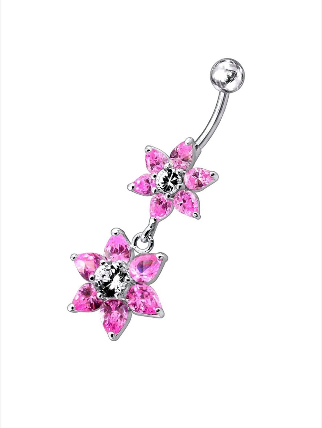Karisma Schmuck Bauchnabelpiercing Silber 925 Anhänger 2 Blumen Nabel Stecker Zirkonia