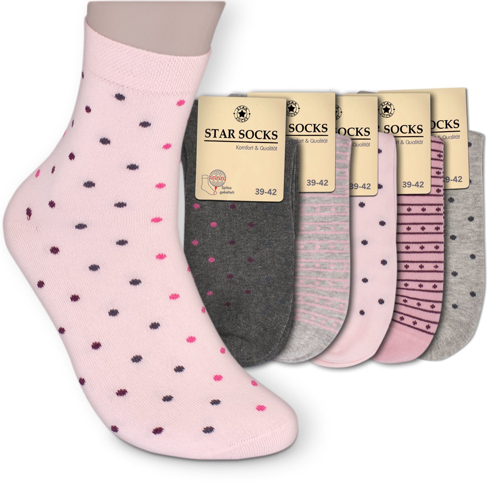 Gummi (Bund, 5-Paar, rosa Kurzsocken grau) mit Komfortbund Die WELLNESS ohne Sockenbude
