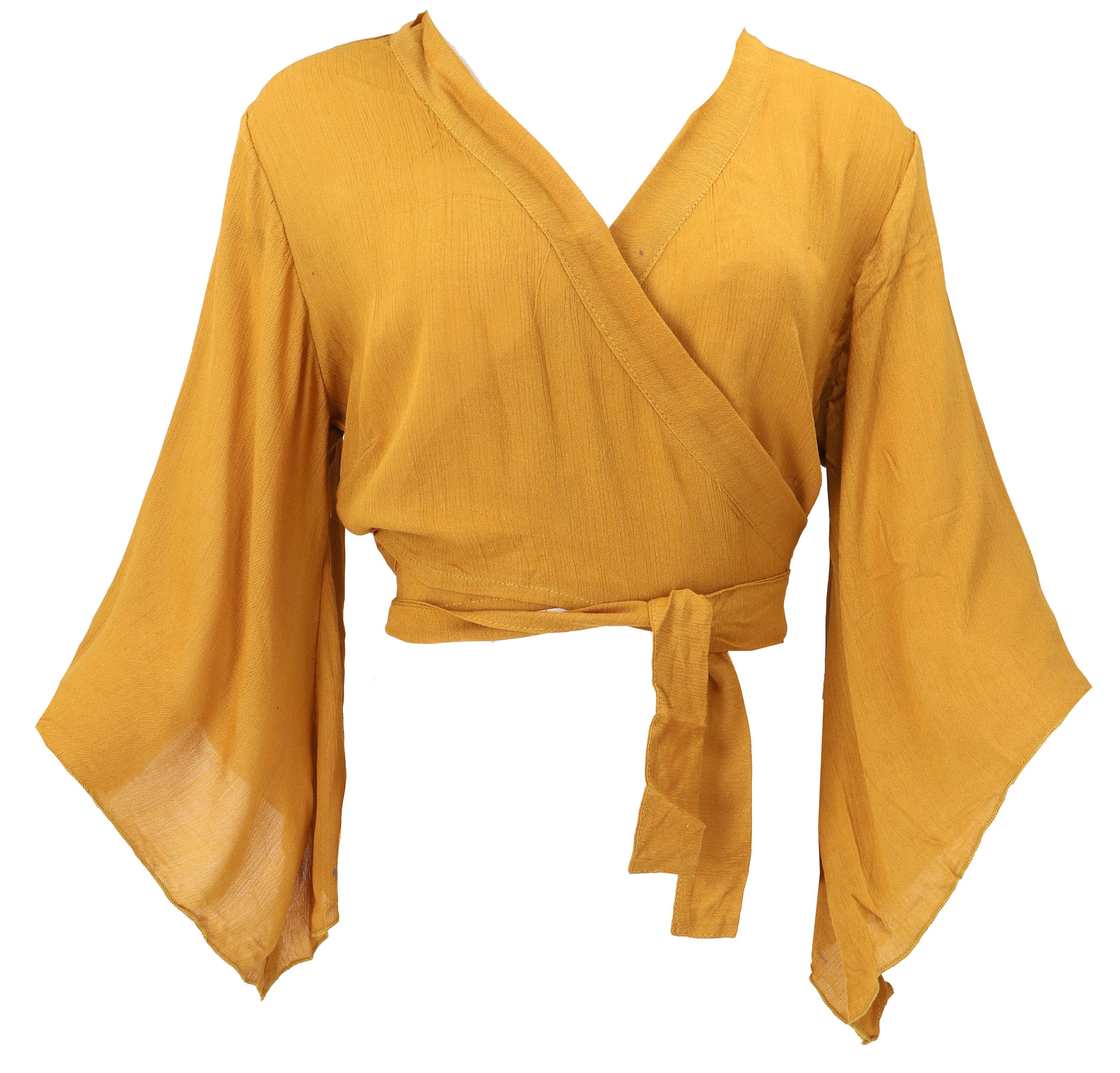 Guru-Shop Longbluse Kurztop, Boho Blusentop, Wickeltop, Wickelbluse.. alternative Bekleidung