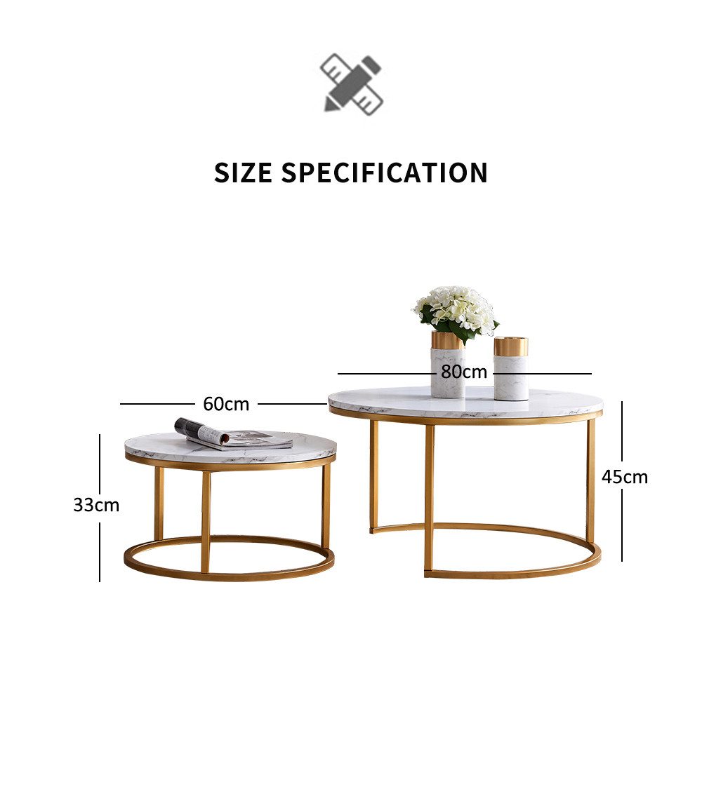 PXloue Couchtisch Satztisch Beistelltisch stapelbarer Sofatisch, mit Bodenschutz (Ideal für Wohnzimmer & Büro, Platzsparendes stapelbares Design), Großer Tisch: 80 x 45 cm,Kleiner Tisch: 60 x 33 cm
