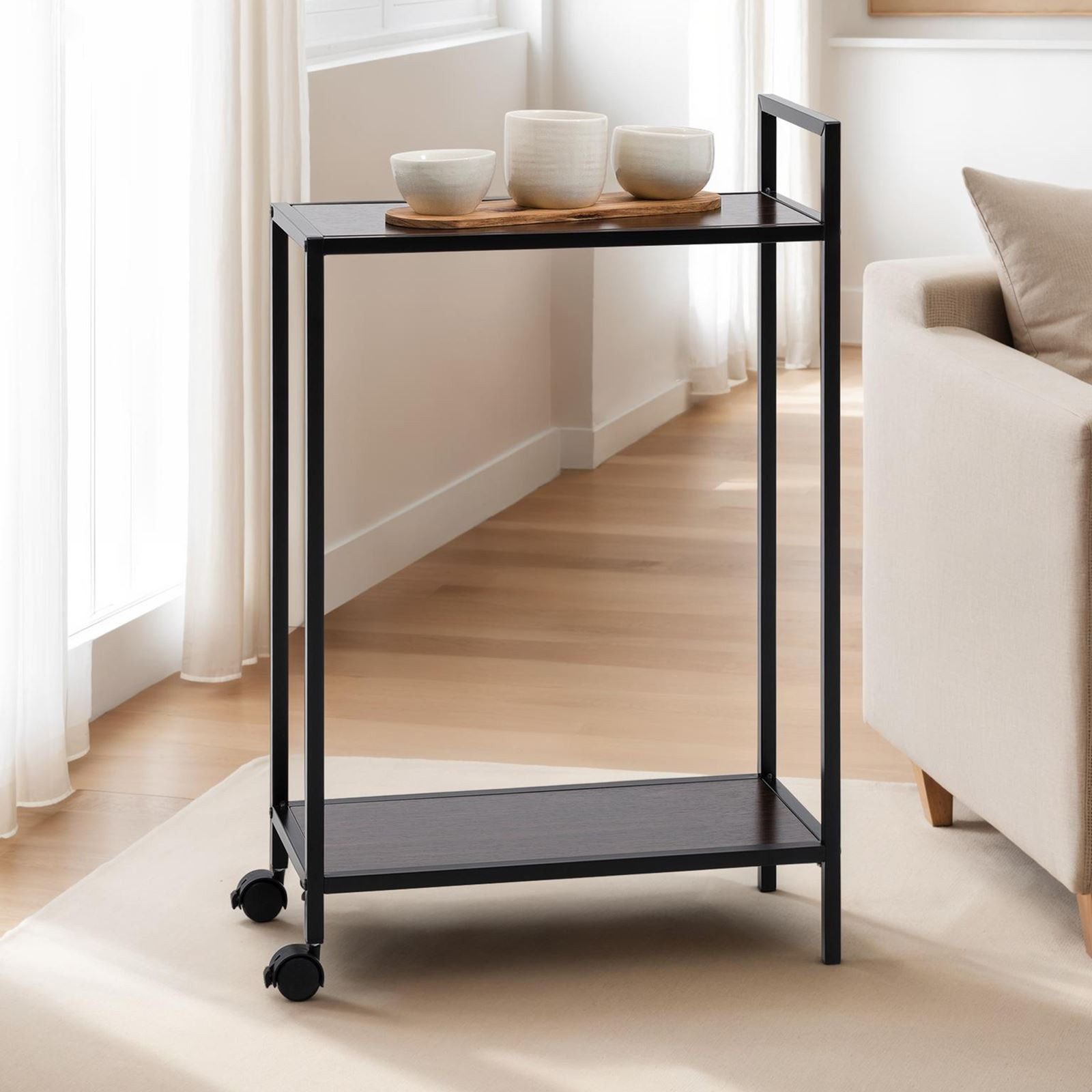 IDIMEX Servierwagen RIVO, Barwagen mit Rollen und 2 Ablagen, Beistellwagen günstig online kaufen