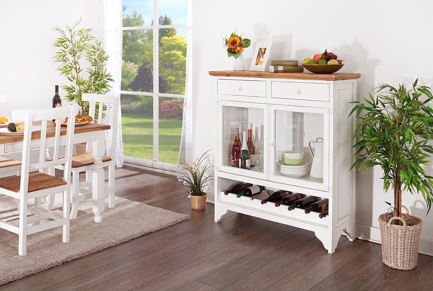 1a Direktimport Barschrank Weinschrank Highboard Barschrank MEXICO Weiß - Pinie massiv - Landhaus