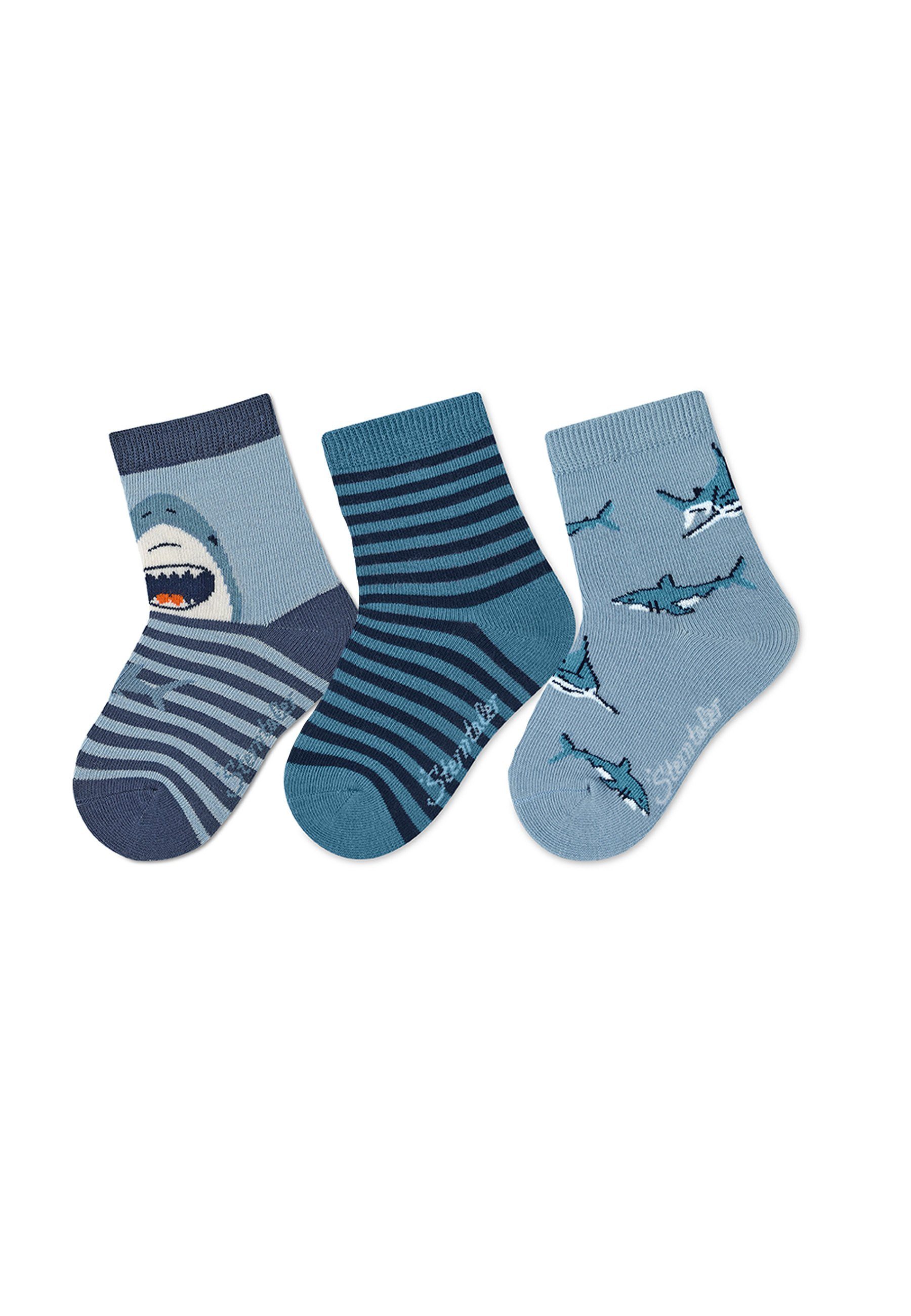 Maritime - Tiermotiven 3er-Pack Söckchen - Motive Haie/Ringel Blau Kindersocken Kindersöckchen robust Socken und Marine 3er-Pack Söckchen für oder Haie/Ringel Jungen gemustert unkompliziert - mit blue (3-Paar) Babysöckchen in Sterntaler®