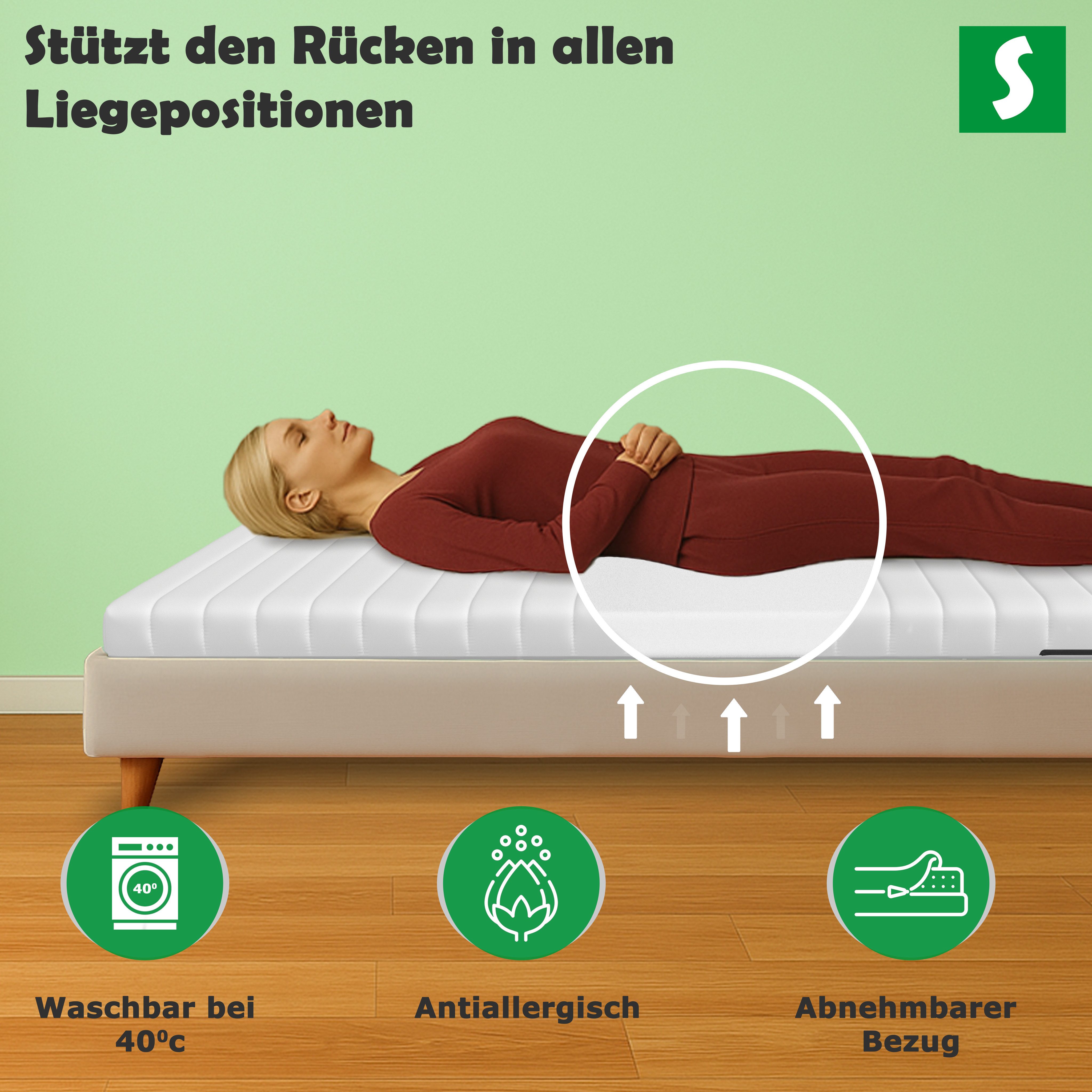 Kaltschaummatratze 7 Zonen Matratze 90x200 cm, 140x200 cm, Wendematratze, Schlaftroll, Kaltschaummatratze mit H3 Härte– fest & stützend, ideal für Rückenlage