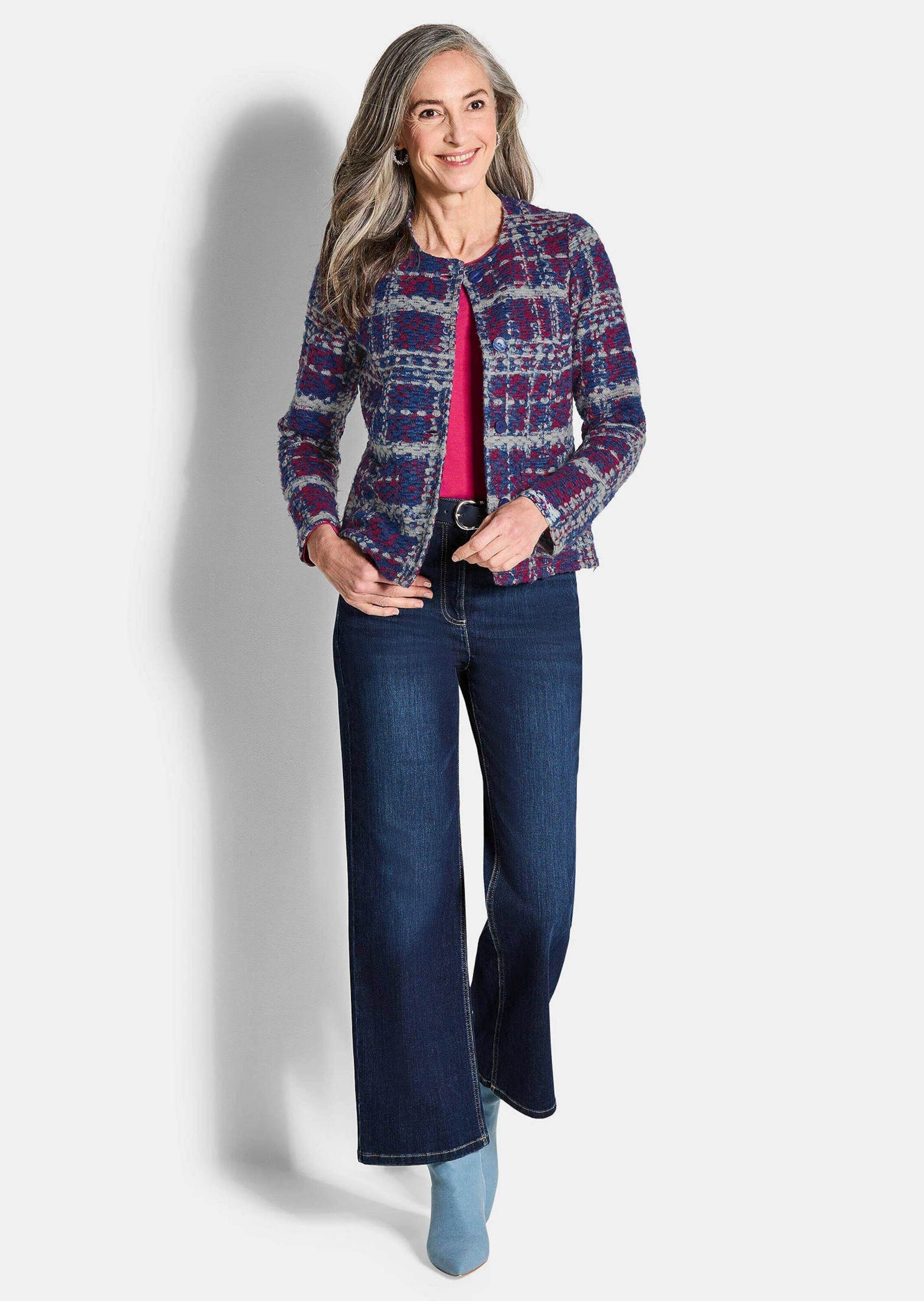 GOLDNER Outdoorjacke Elegante Jersey-Jacke mit Karomuster Stilvolle Strickj günstig online kaufen