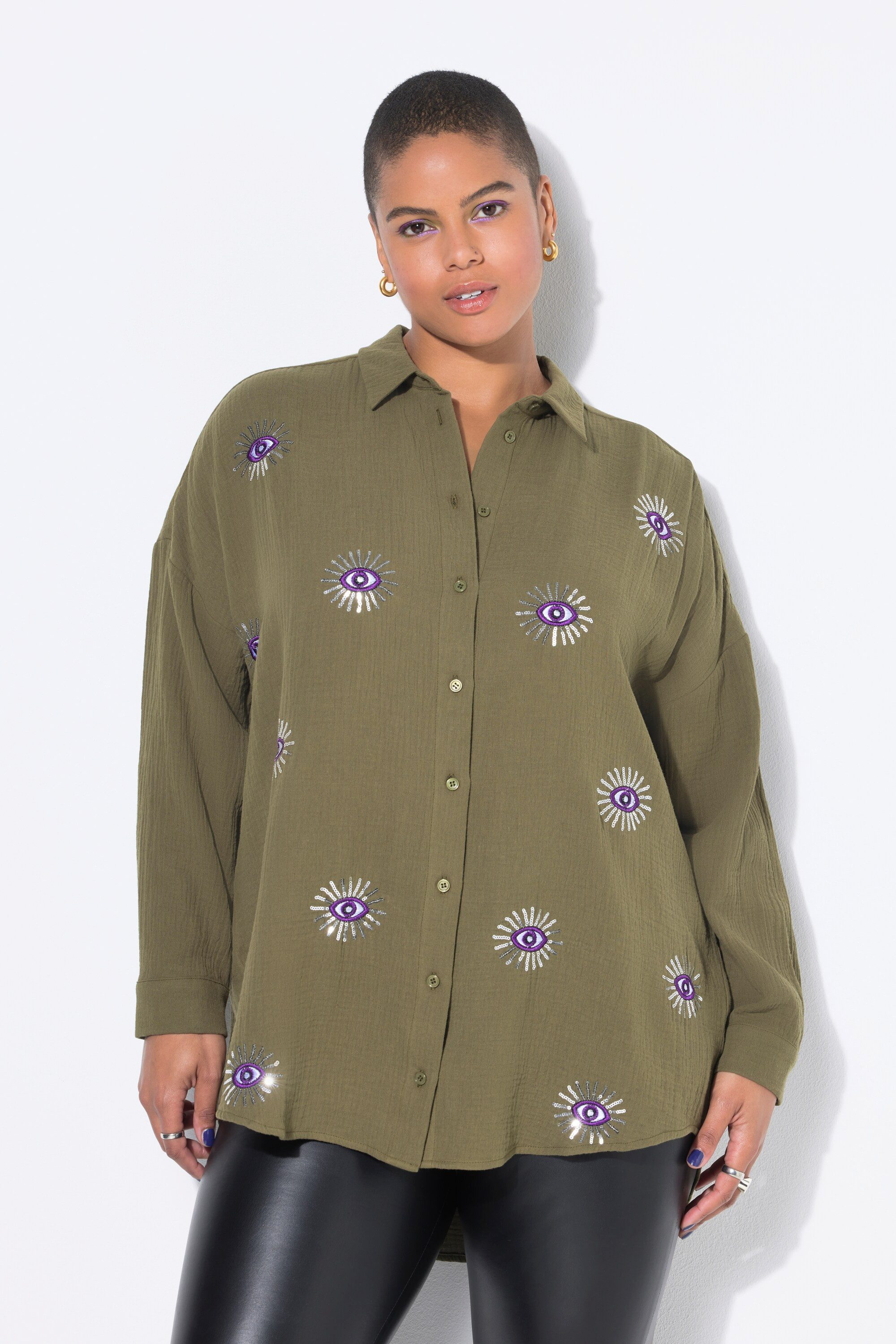 Studio Untold Hemdbluse Bluse oversized Musselin Augen-Stickerei günstig online kaufen
