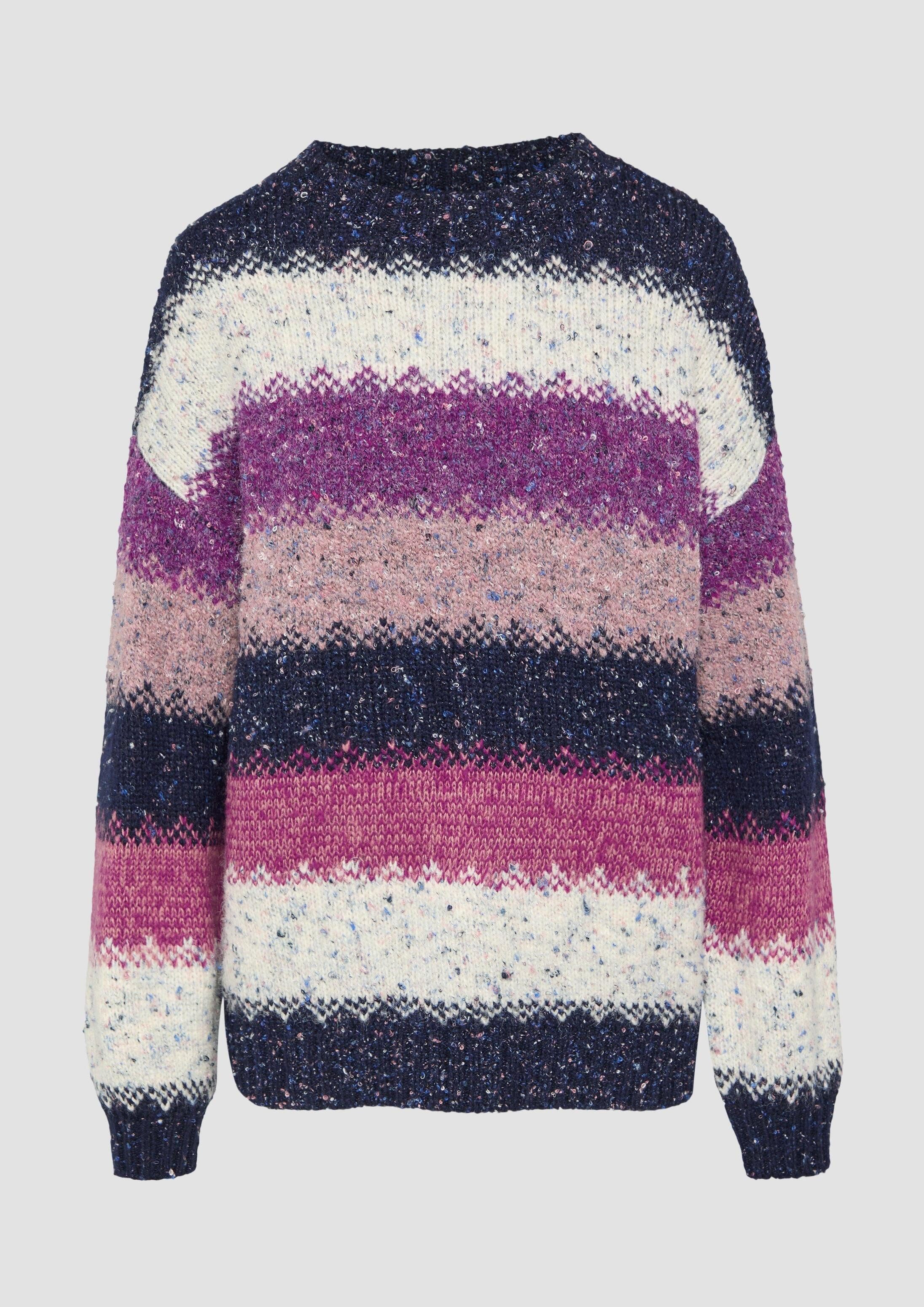 QS Longpullover Strickpullover Oversize Pullover mit mehrfarbigem Streifenmuster