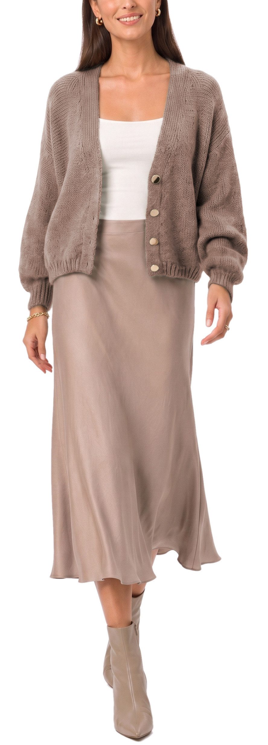 dy_mode Strickjacke Damen Cardigan Grobstrick Strickjacke V-Ausschnitt Übergangsjacke Grobstrick, in Unifarbe, V-Ausschnitt