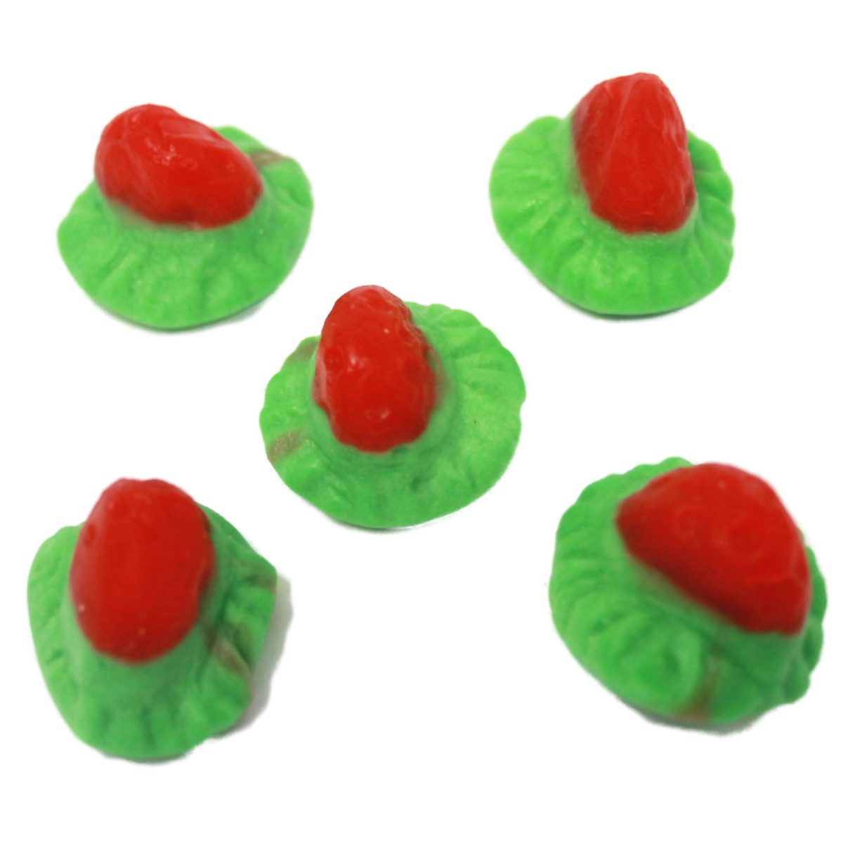 Fruchtgummi Bären & Co. Süßigkeit, Fruchtgummi Jelly Erdbeeren mit grünem Fruchtgummi Boden halal 300g
