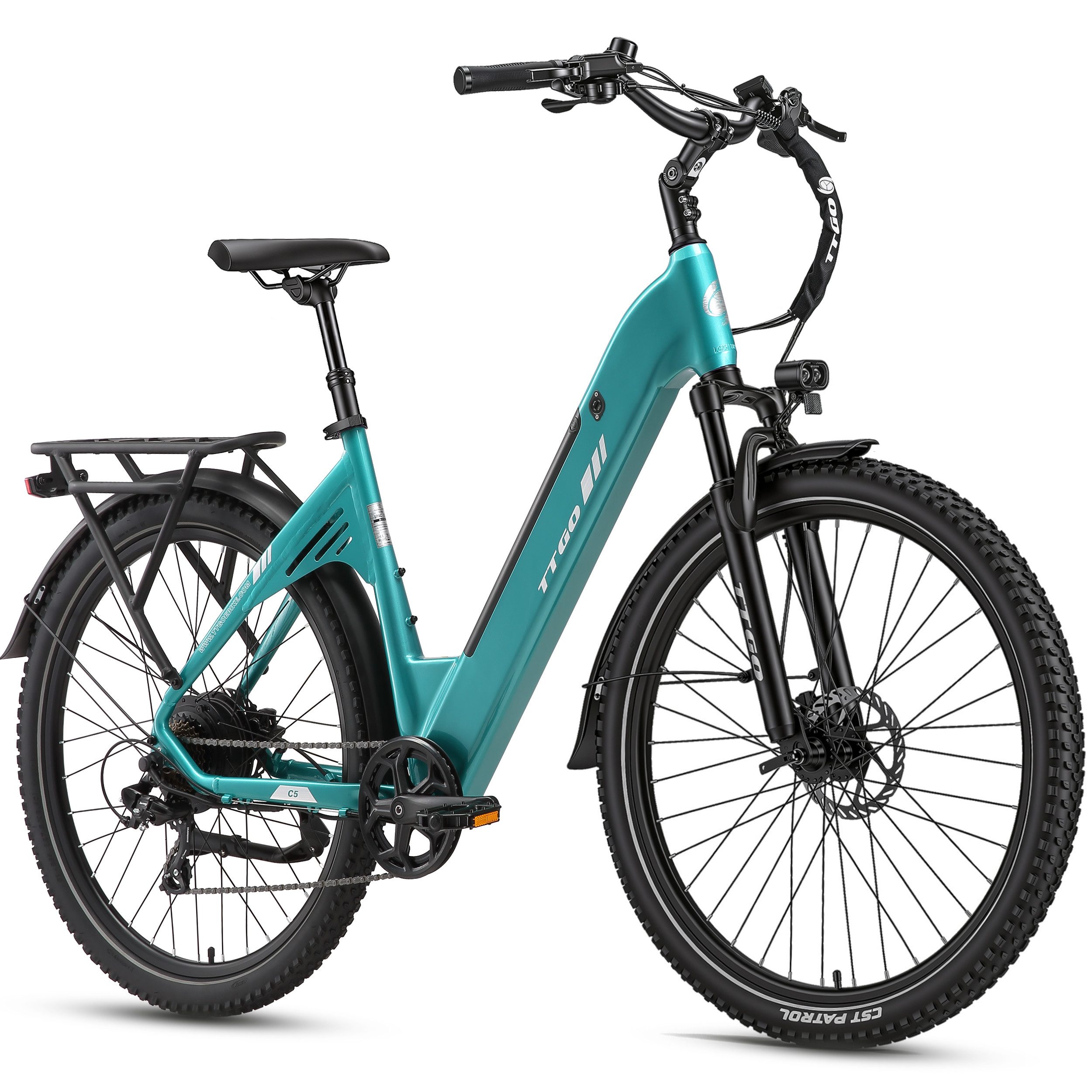 TTGO E-Bike Cityrad 28 Zoll, 70 Nm, Federsattelstütze, C5, für Alltag, Pendeln und Touren, 7 Gang Shimano, Kettenschaltung, Heckmotor, 648 Wh, City Pedelec mit 110 km Reichweite & Hydraulikbremsen