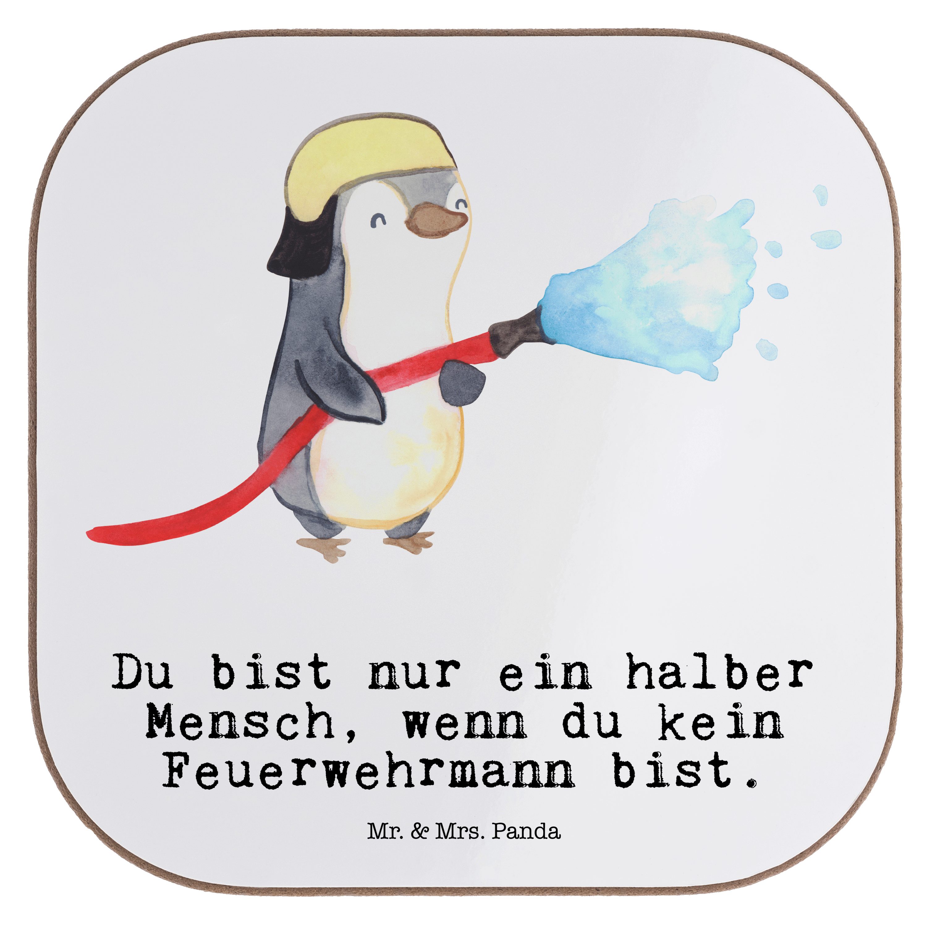 Mr. & Mrs. Panda Getränkeuntersetzer B, mit - Herz Feuerwehrmann Geschenk, - Weiß Beruf, Bierdeckel, 1-tlg. Rente