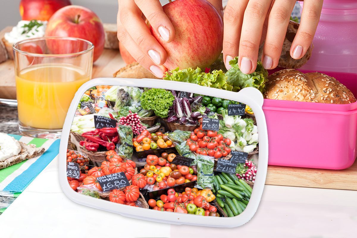 für Markt Erwachsene, Gemüse, Lunchbox Brotdose (2-tlg), Kunststoff, - Mädchen, Brotbox Snackbox, rosa Kinder, Obstkisten Kunststoff - MuchoWow