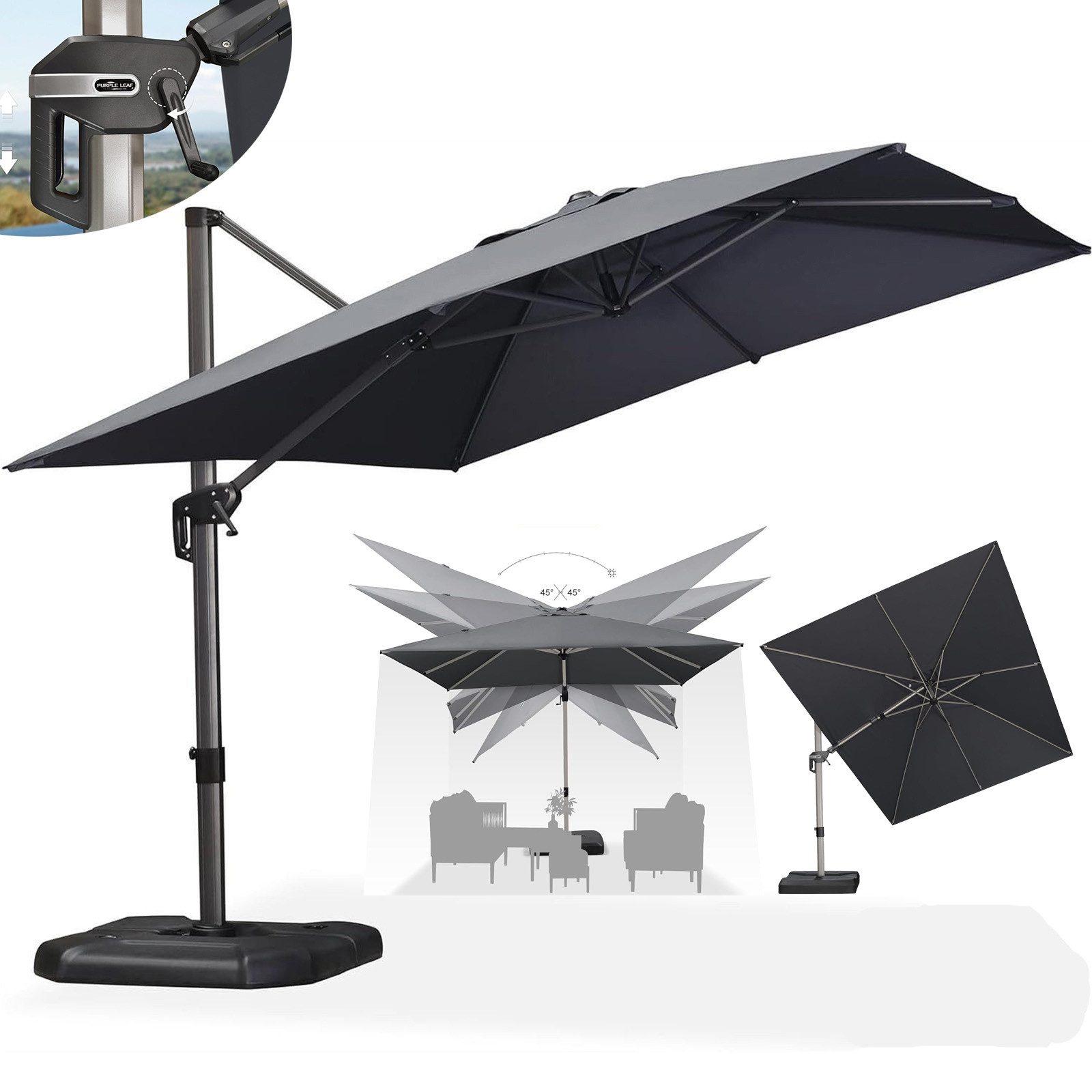 PURPLE LEAF Ampelschirm Quadratischer Terrassenschirm, Seitlich günstig online kaufen
