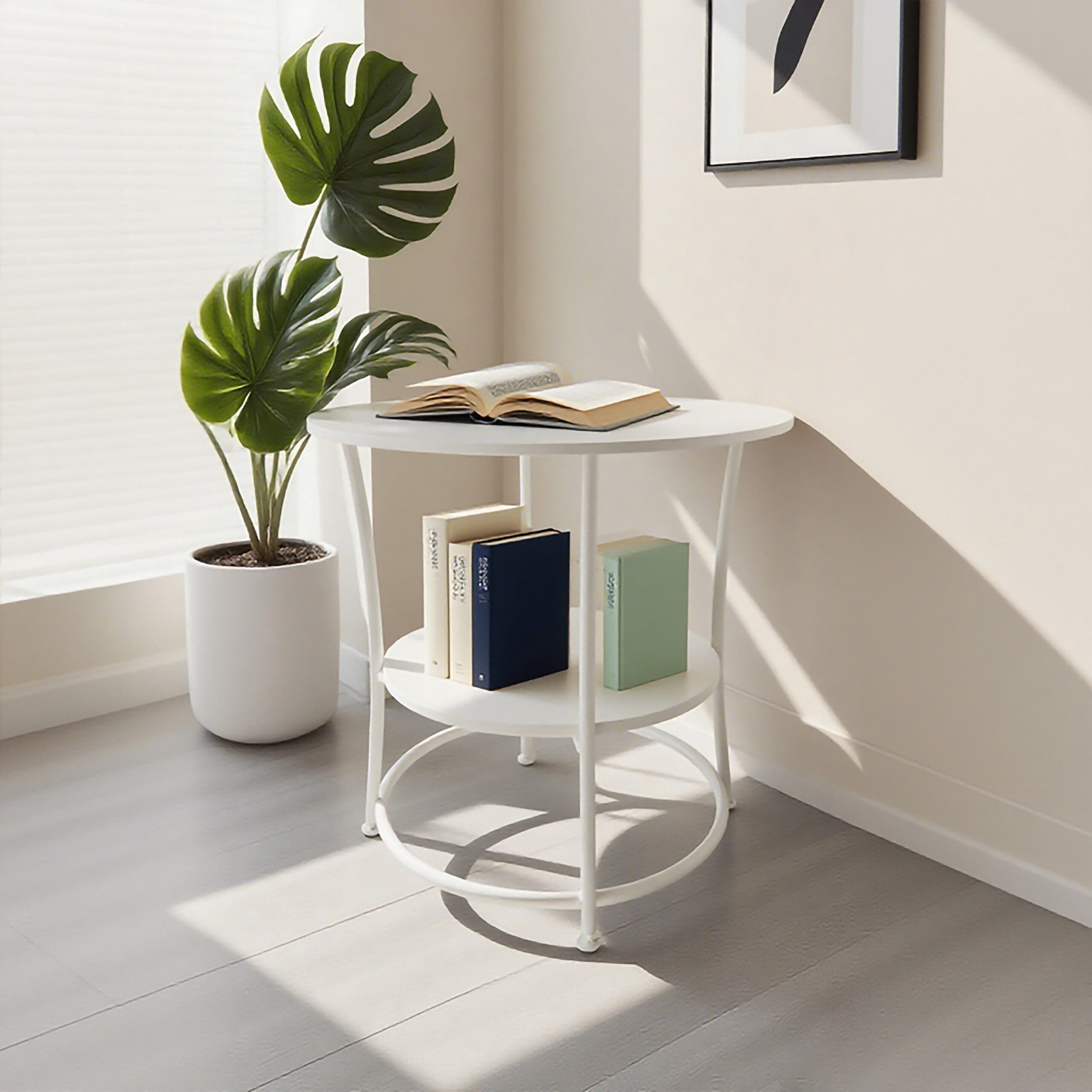 relaxdays Beistelltisch mit 2 Ablage, Creme günstig online kaufen