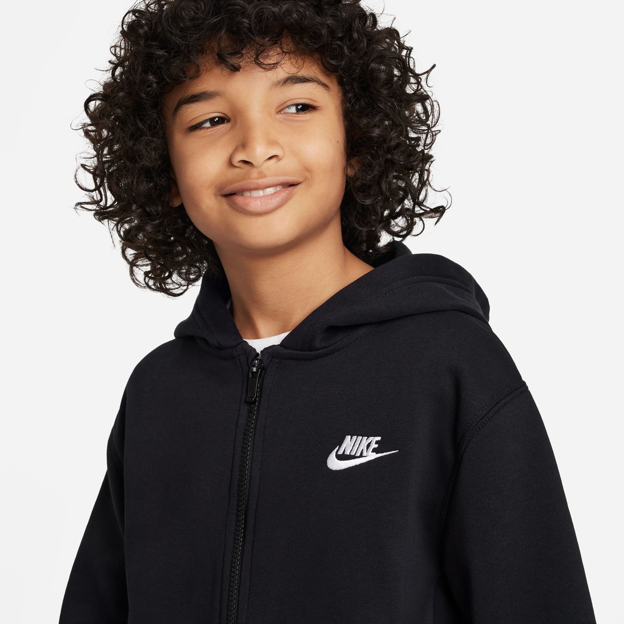 KIDS' Nike Sportswear CLUB BIG BLACK/WHITE Trainingsanzug FLEECE TRACKSUIT FULL-ZIP