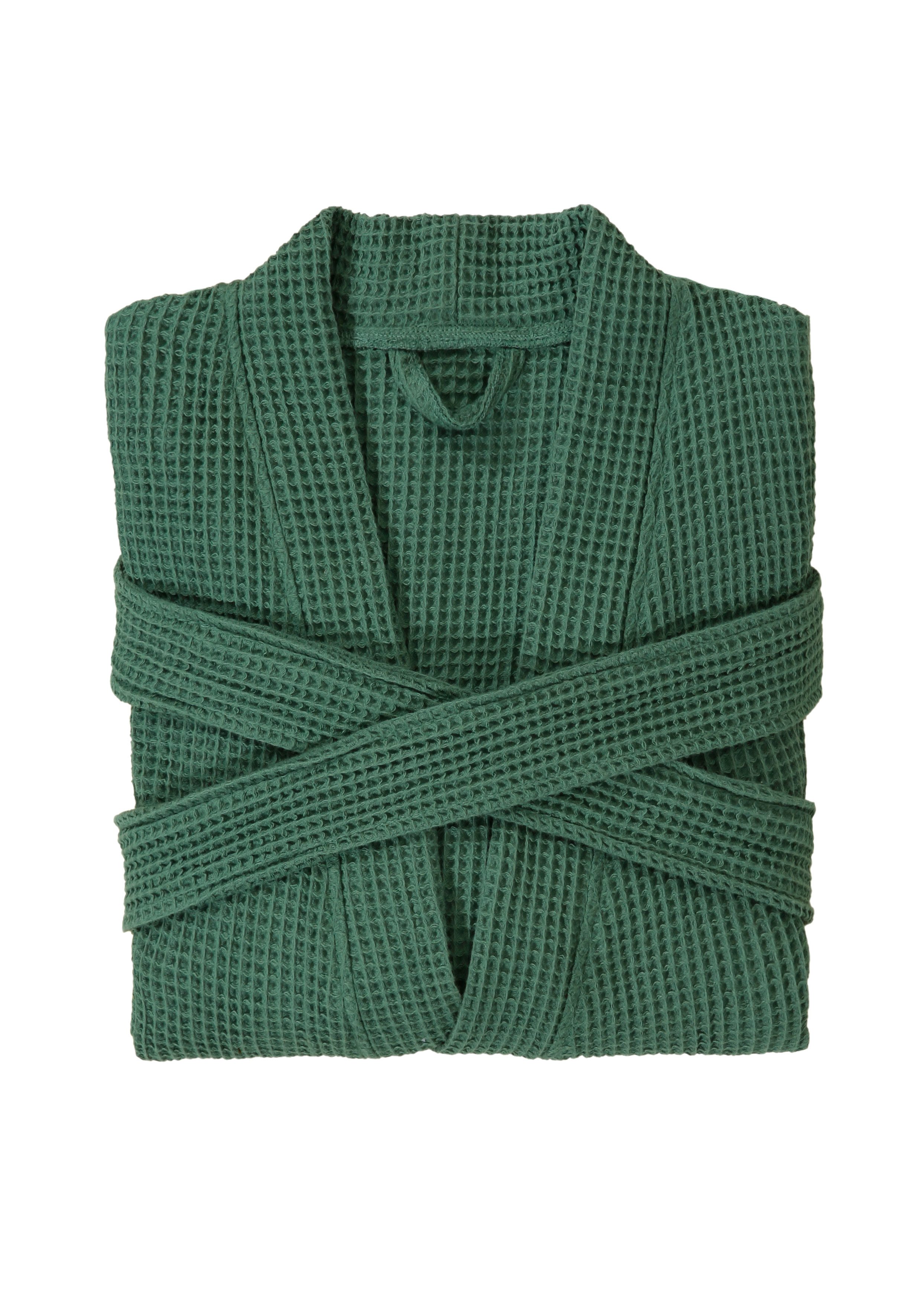 my home Unisex-Bademantel Inga, Waffelpiqué, leicht, ideal für Sauna & Spa, Hotelbademantel, Langform, Baumwolle, Kimono-Kragen, Gürtel, kleines Packmaß, Taschen, Damen & Herren, S-3XL, Morgenmantel