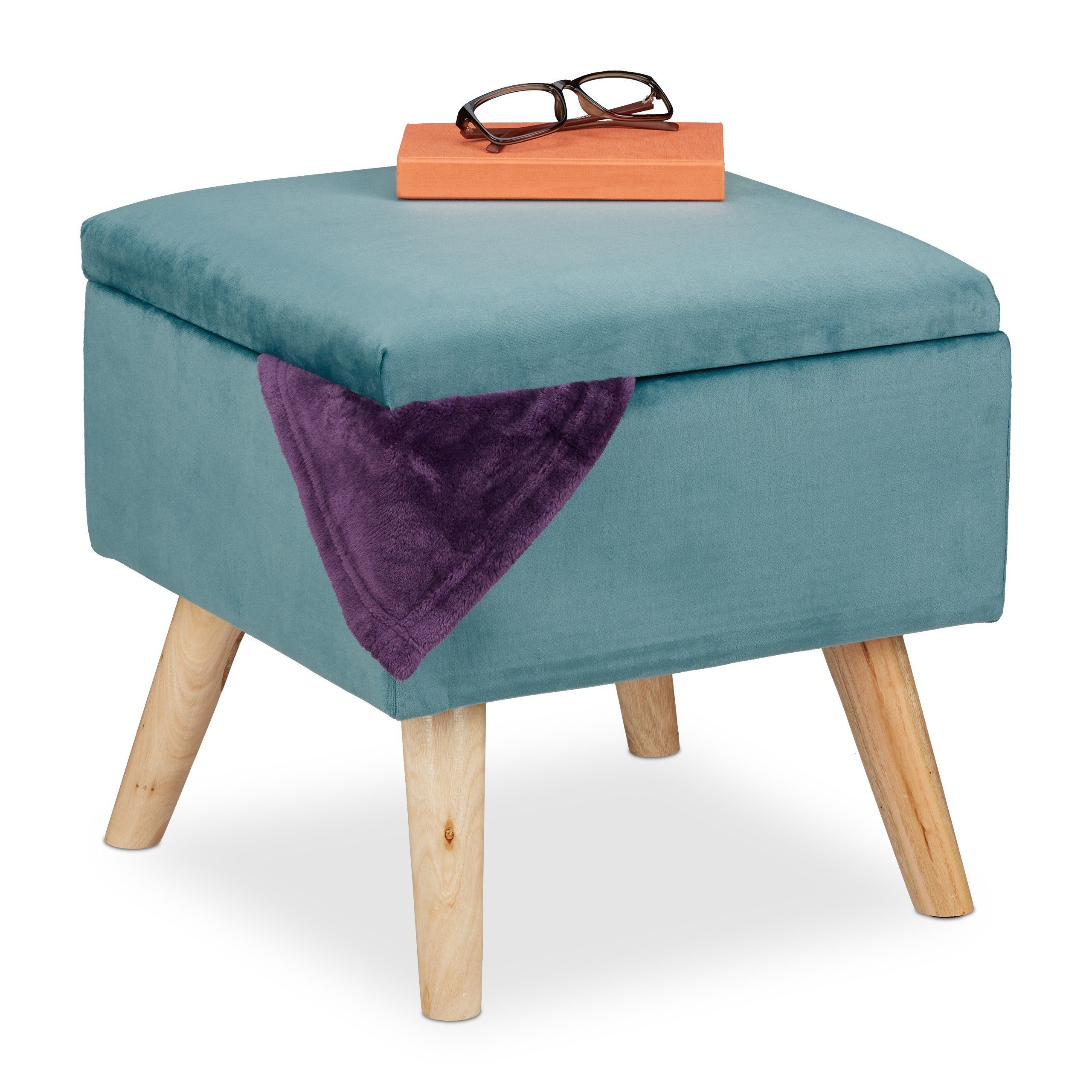 relaxdays Polsterhocker Samthocker mit Stauraum, Türkis günstig online kaufen