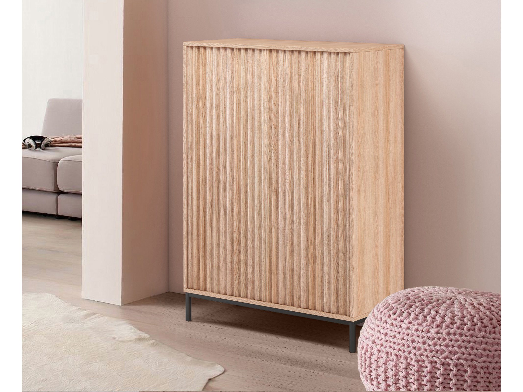 loft24 Hochschrank Cecilie Highboard mit geriffelten günstig online kaufen