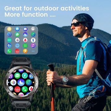 Motsfit Fur Herren mit Pulsuhr Schrittzähler Smartwatch (1,42 Zoll, Andriod iOS), mit Großes Display Telefonfunktion IP68 Wasserdicht Fitness Tracker