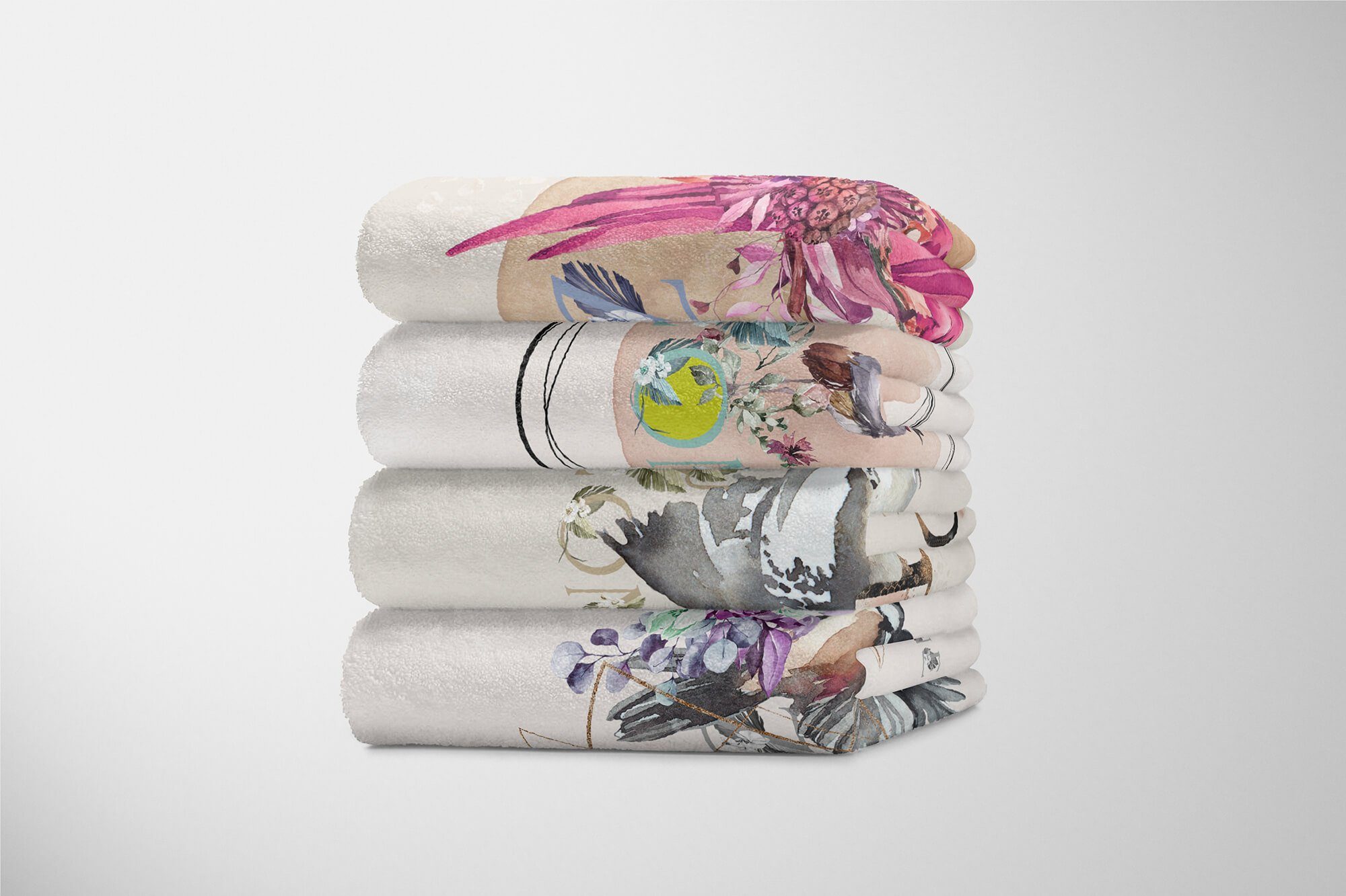 Sinus Art Handtücher Handtuch Baumwolle-Polyester-Mix Strandhandtuch Aquarell Pastelltöne Kunstvoll (1-St), Taube Motiv Saunatuch Dusch, Kuscheldecke Handtuch