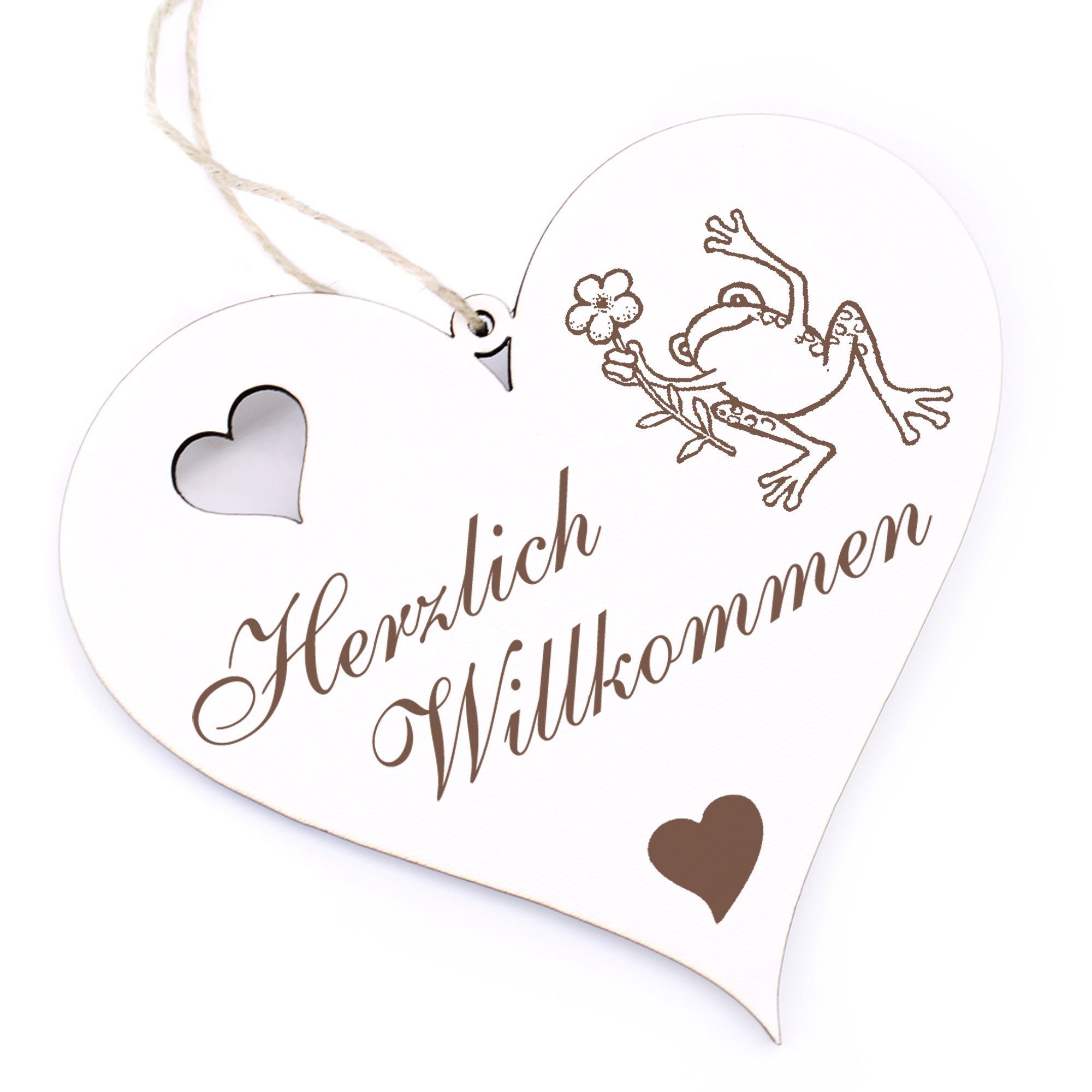 Dekolando Hängedekoration Herzlich Willkommen - Frosch mit Blume - 13x12cm