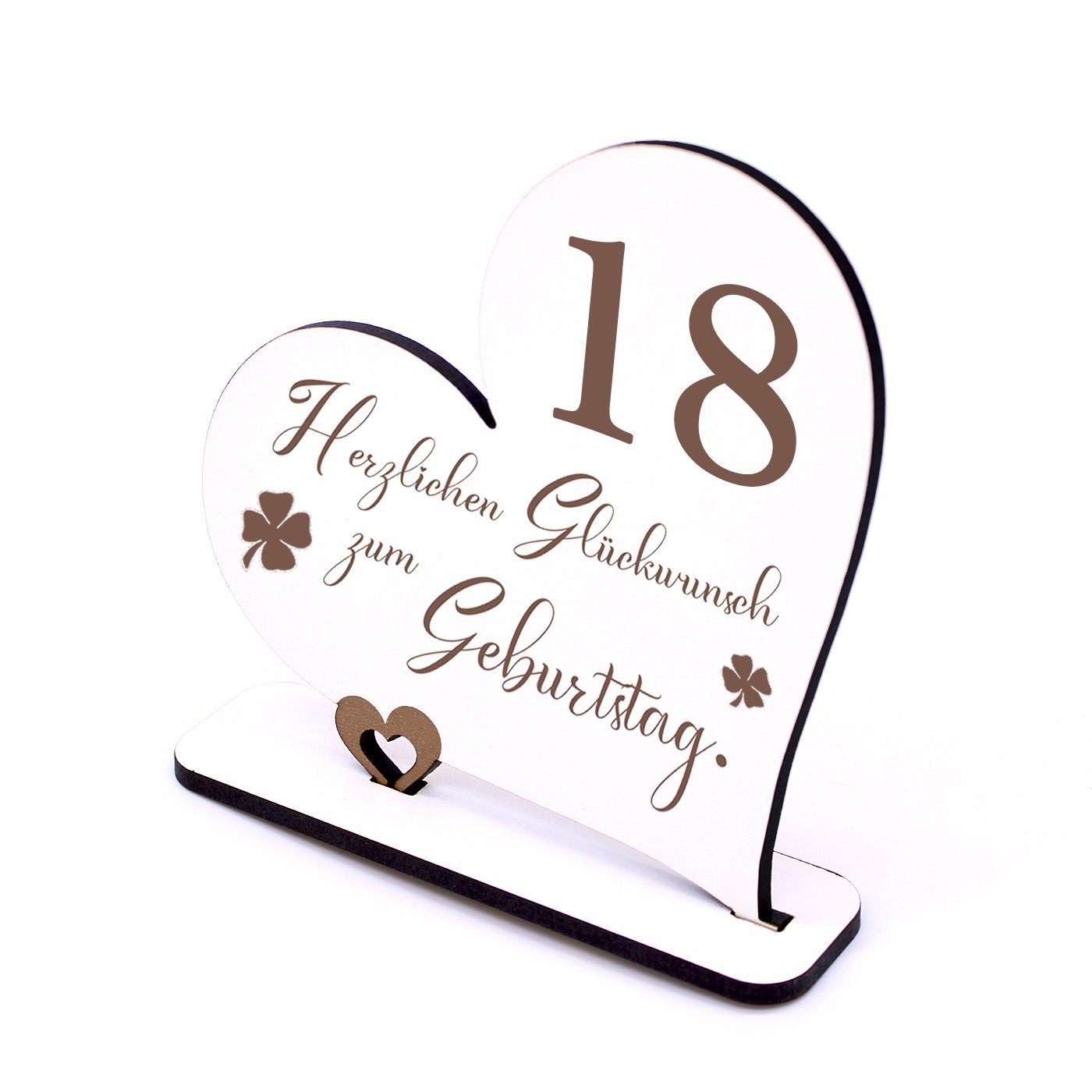 Dekolando Deko-Schriftzug 18 Jahre Deko Herz Aufsteller 15cm x 15cm - Geburtstag 18. Tischdeko (weiß, 2tlg)