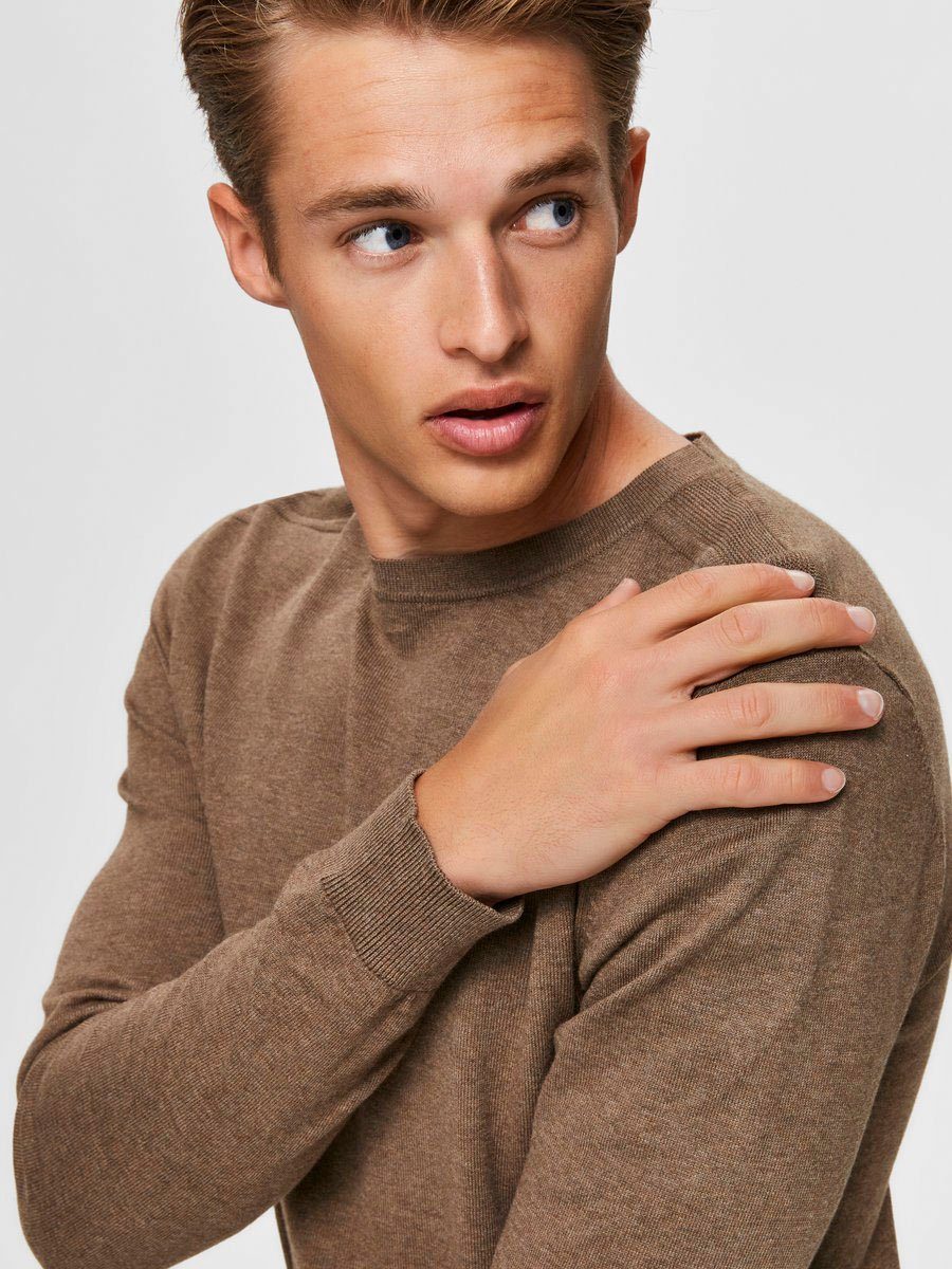 Selected Rundhalspullover SLHBERG CREW NECK NOOS Baumwolle, regular fit