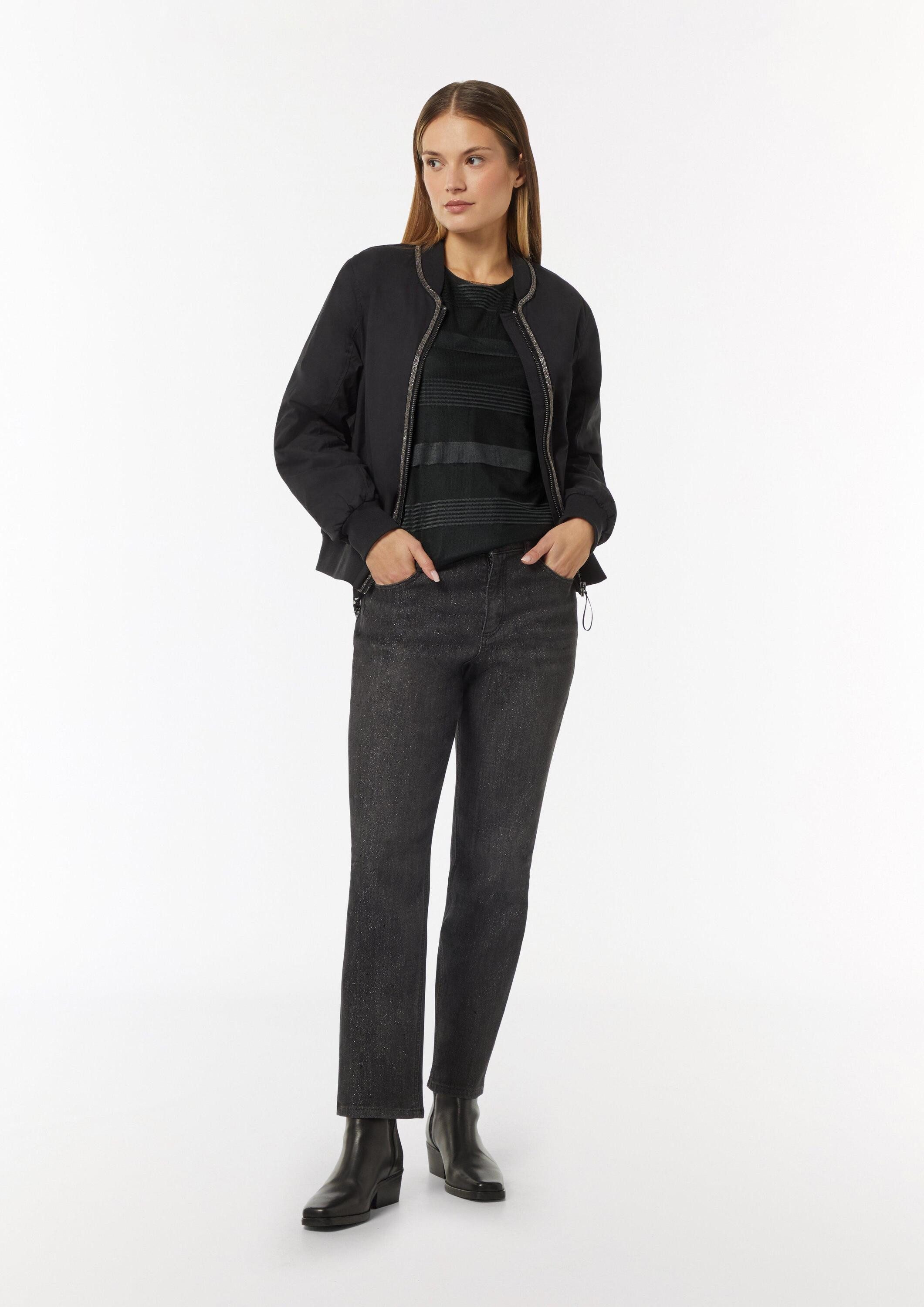 comma Langarmshirt T-Shirt Gestreiftes Mesh-Shirt