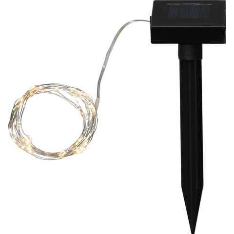 STAR TRADING LED-Lichterkette Dew Drop, 50-flammig, Solar Drahtlichterkette Draht silber 50 LEDs warmweiß 2,5m