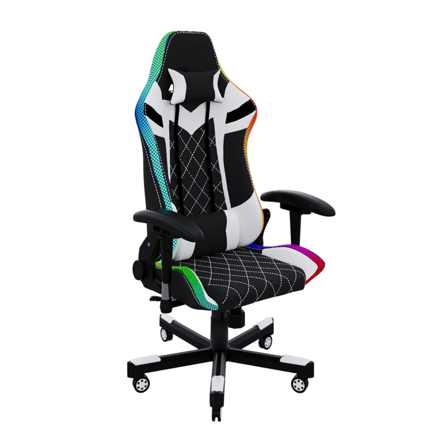 GUNJI Gaming Chair Gaming Stuhl mit LED, 150 kg Belastbarkeit, Bürostuhl für PU-Leder Weiß