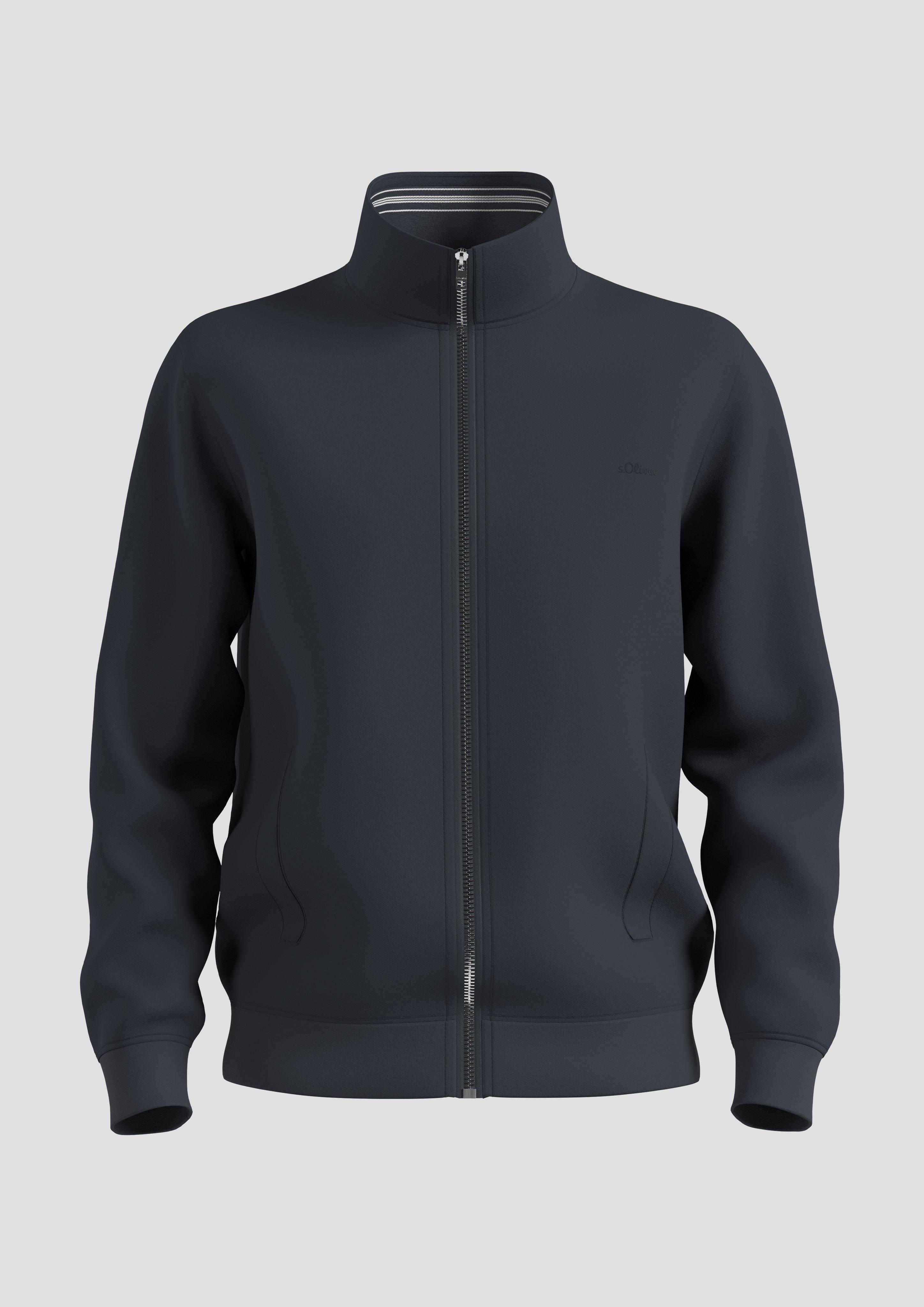 s.Oliver navy Logo, Stehkragen mit Allwetterjacke Streifen-Detail Sweatshirt-Jacke