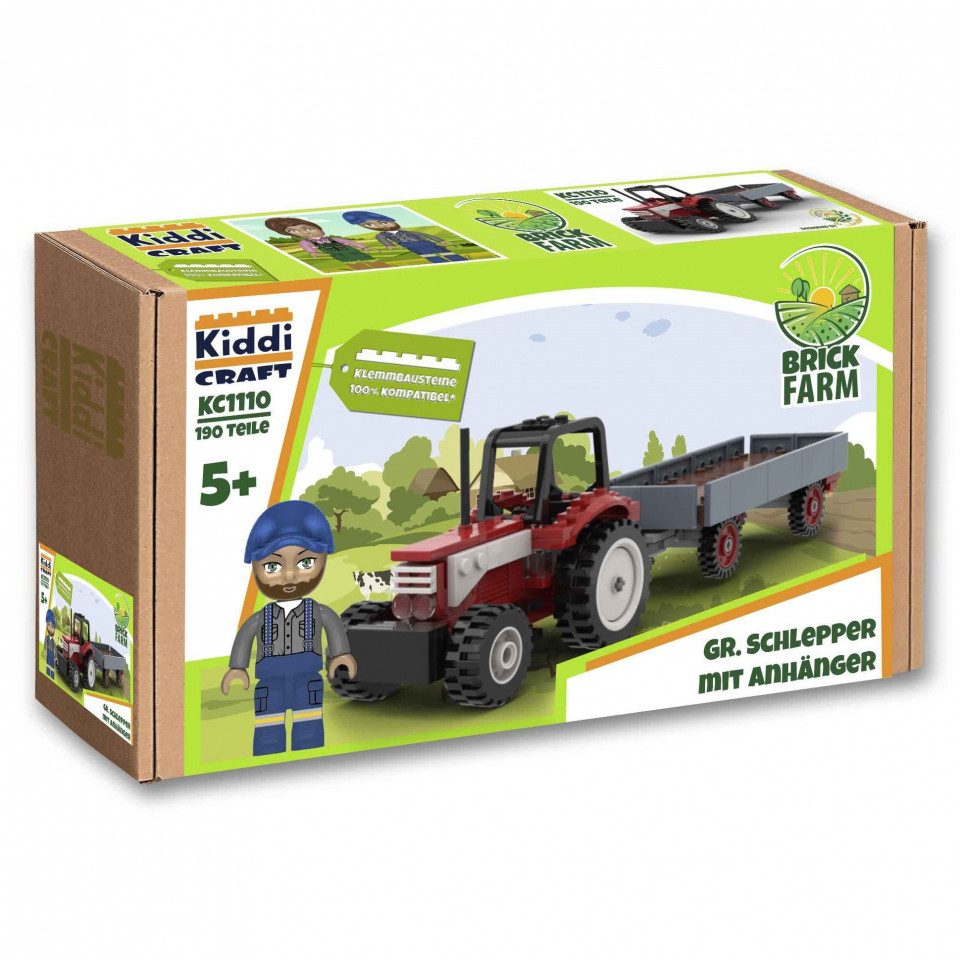 Kiddicraft Spiel, Brickfarm - Großer Schlepper mit Anhänger - deutsch