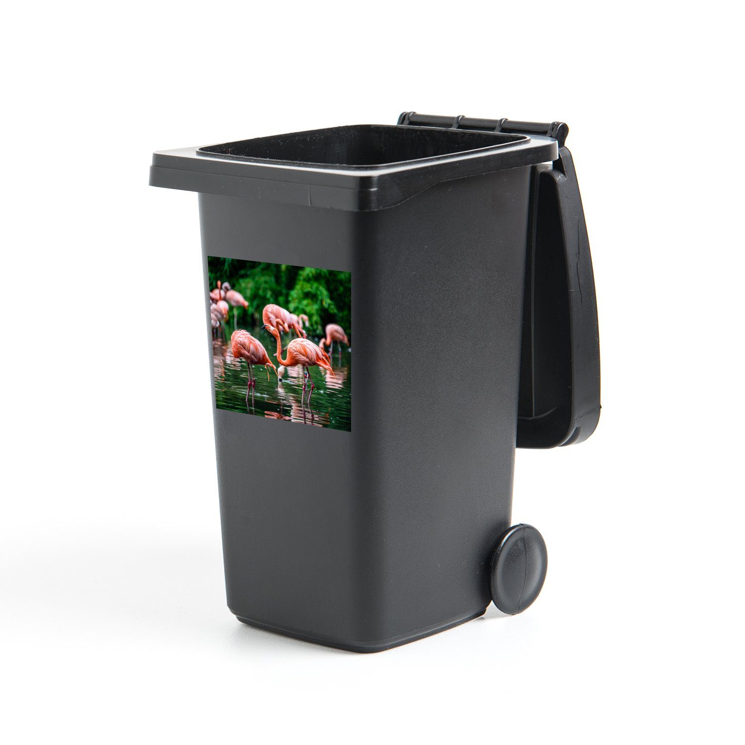 Wandsticker Mülleimer-aufkleber, Container, (1 MuchoWow - Wasser Vogel Tropisch Abfalbehälter Sticker, Flamingo - - Rosa - Mülltonne, St),