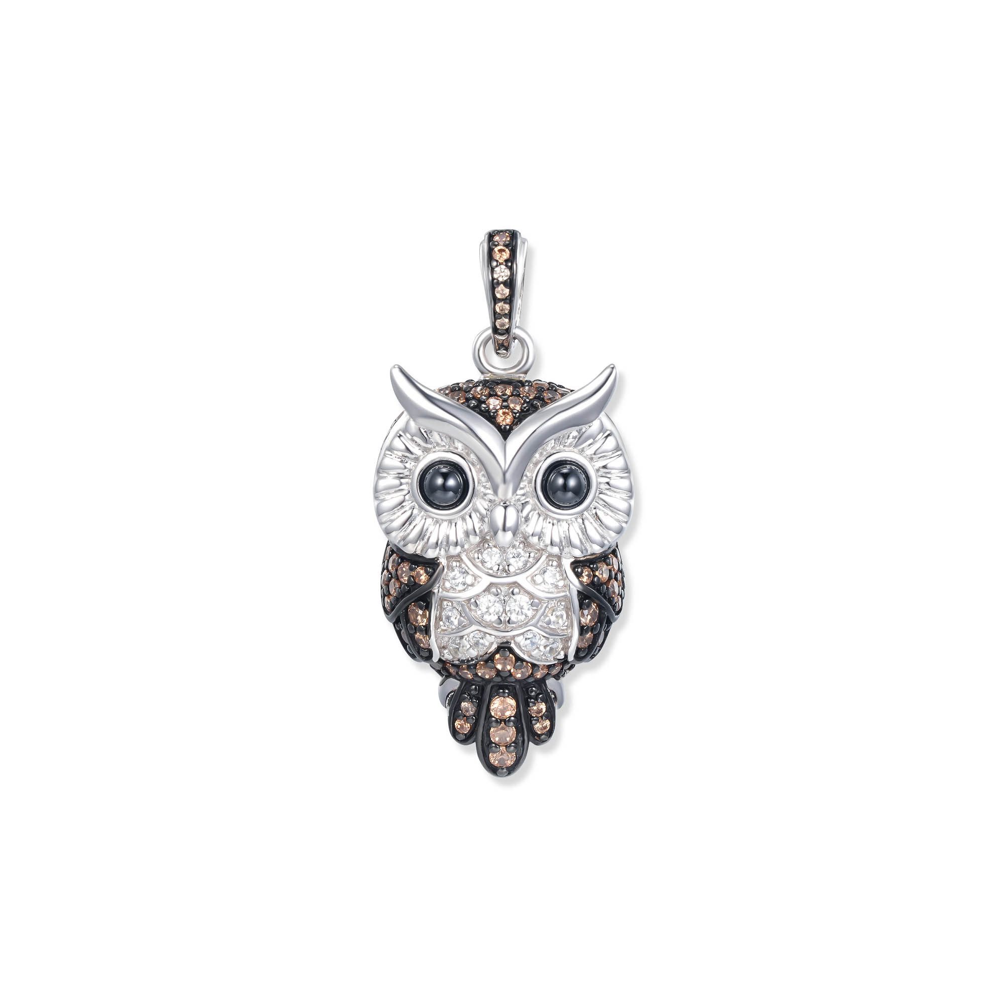 Seinerzeit FLORA & FAUNA Kettenanhänger Merlin Eulen Anhänger, Schmuck aus 925 Sterling Silber (Vom Wald inspirierter Damenschmuck mit liebevoll gestaltetem Natur- und Tiermotiv – ein besonderer Begleiter im Alltag und zu besonderen Anlässen, 1-tlg., inkl. Geschenkverpackung für Frauen ob Freundin, Mutter, Ehefrau, Oma), rhodiniert, geschwärzt und Zirkonia-Steinen
