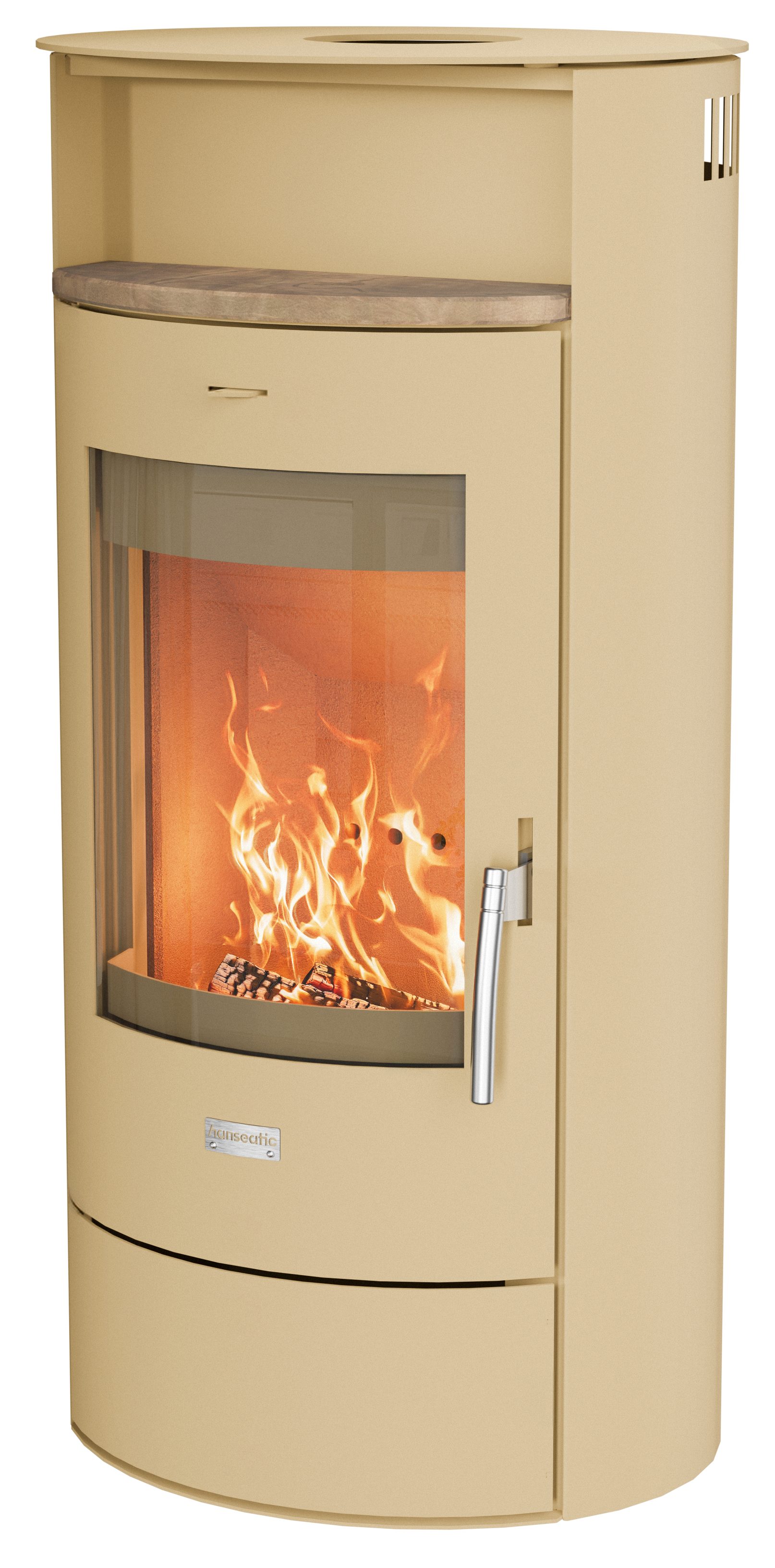 Hanseatic Kaminofen PIACENZA Stahl beige, Lieferung bis ins Wohnzimmer, 6,7 kW, Zeitbrand, NEU und Exklusiv