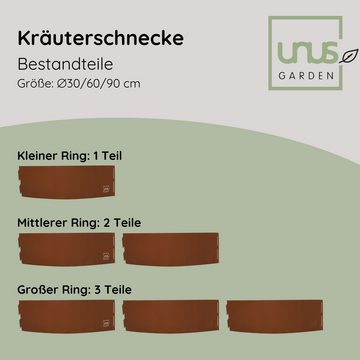UNUS GARDEN Hochbeet Kräuterschnecke Rostoptik (3 Ringe Ø 30, 60 und 90 cm), Kräuterspirale Kräuterpyramide Pflanzring