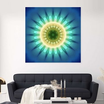 Posterlounge Poster Christine Bässler, Mandala blaues Licht mit Blume des Lebens, Illustration